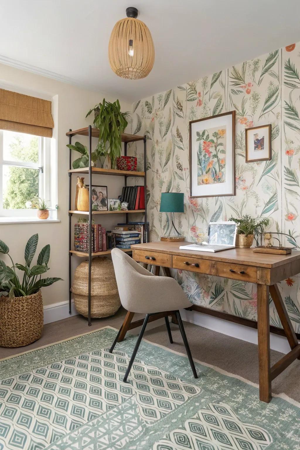 Render a bold declaration through wallpaper-covered floors.