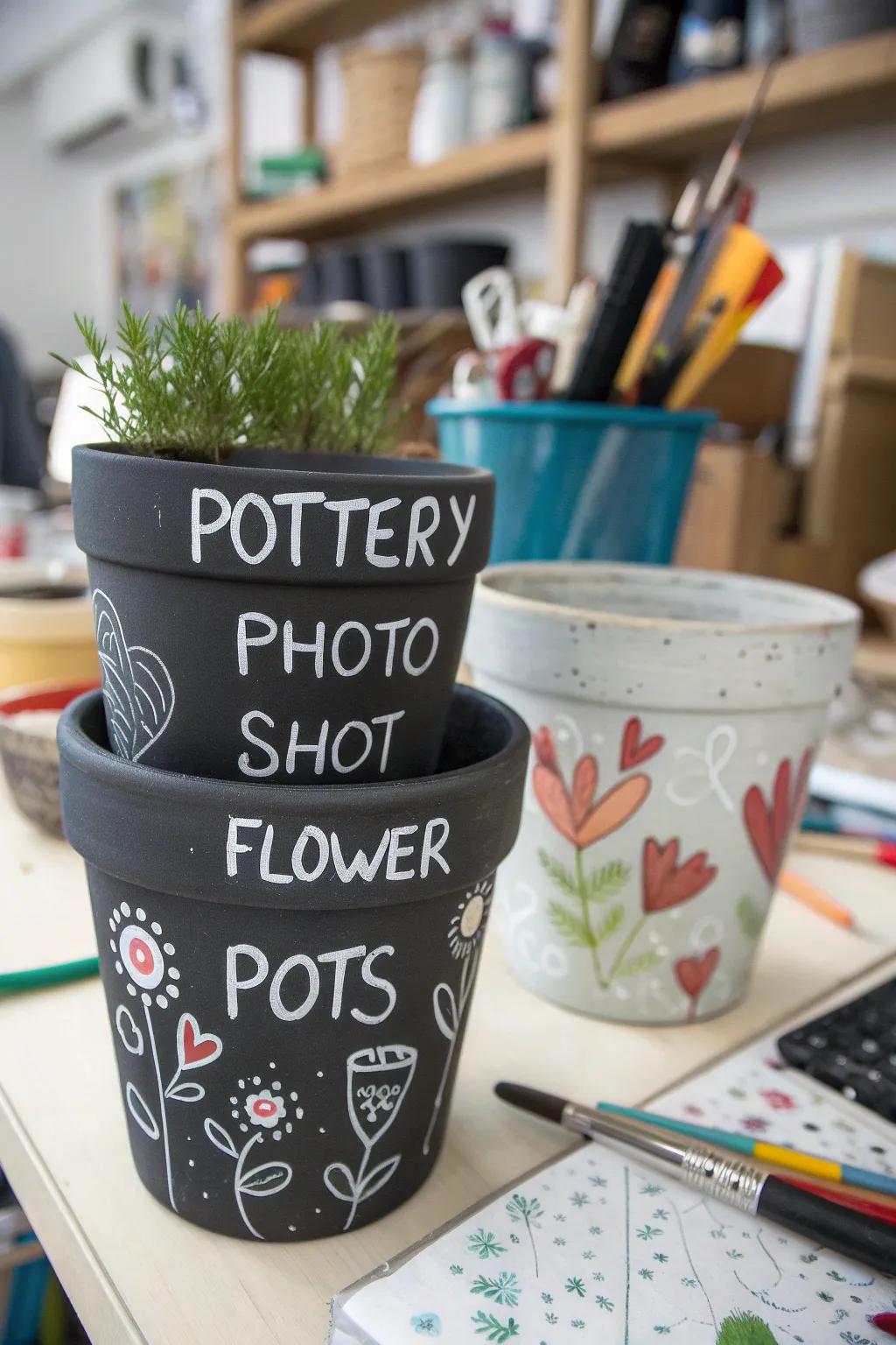 Relish versatility using marking panel paint plant pots.