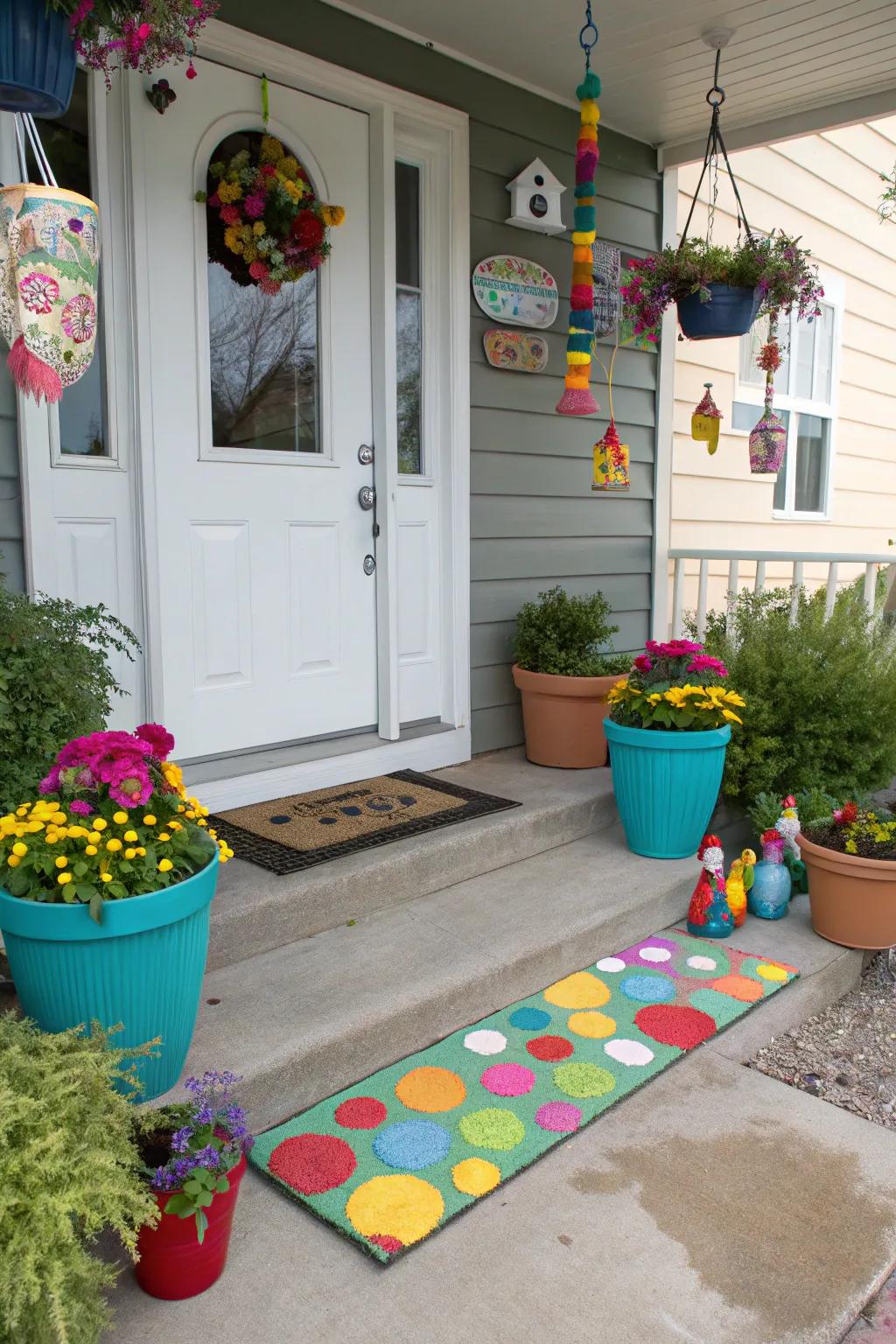 A playful doormat with whimsical designs.