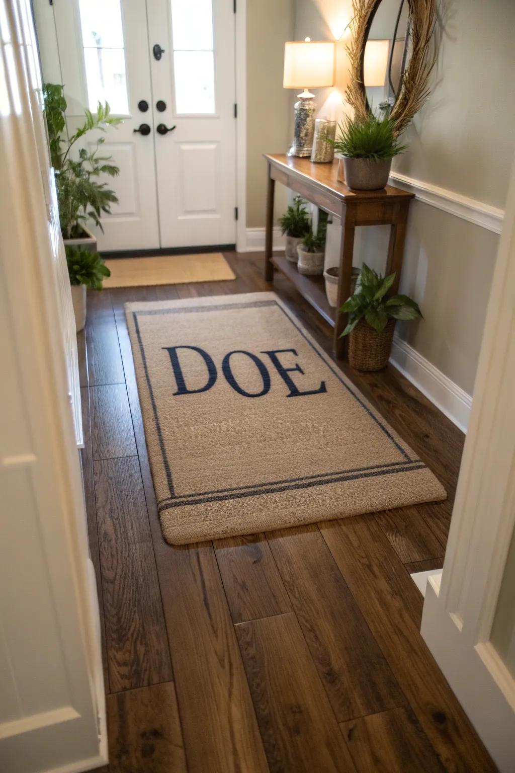 Personalized rugs design a unique and personal welcome.