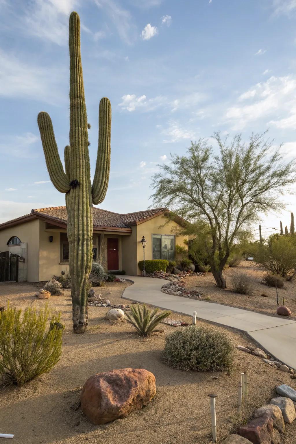 A towering saguaro serving as a landscape centerpiece.