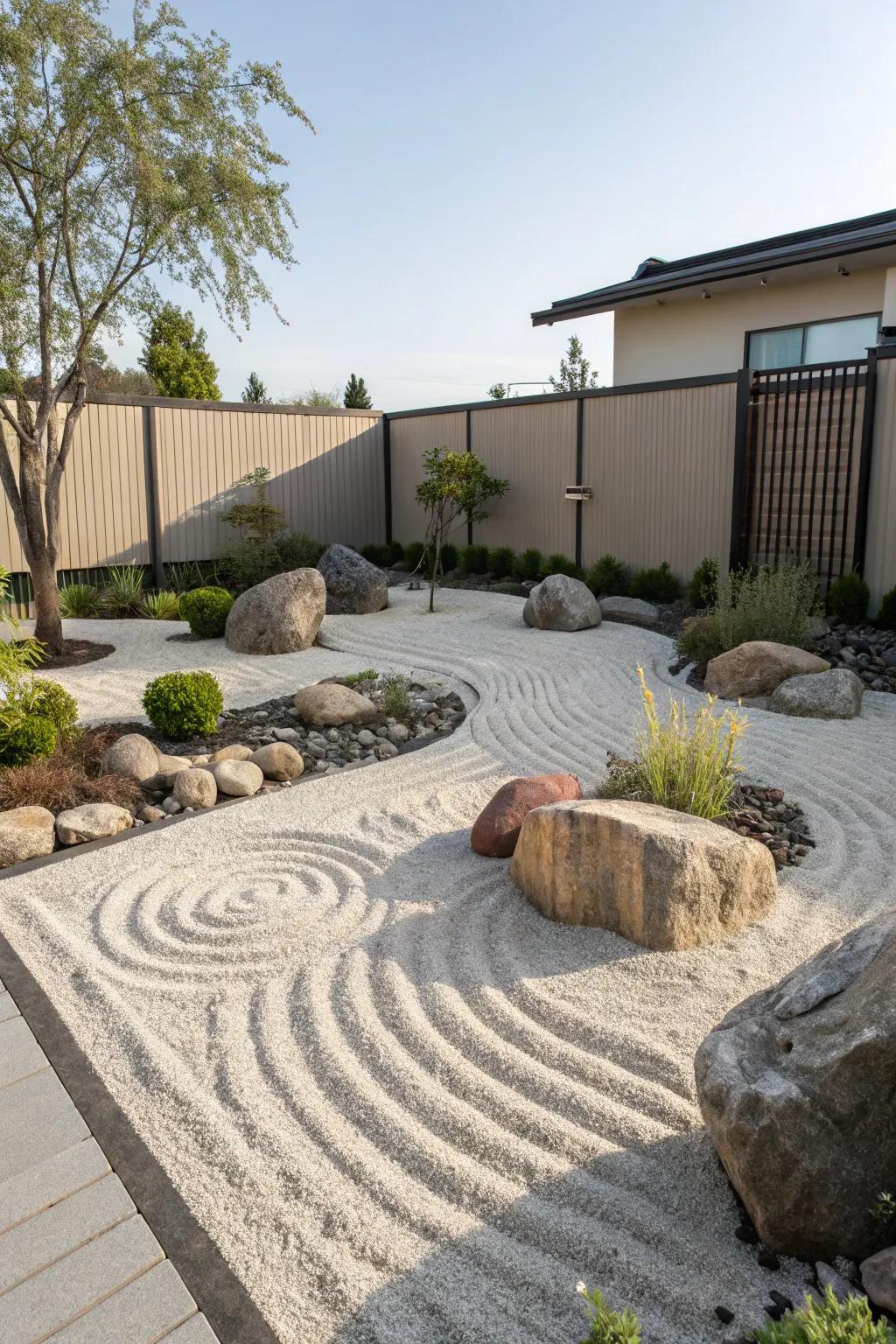 Zen gardens represent tranquility and simplicity.