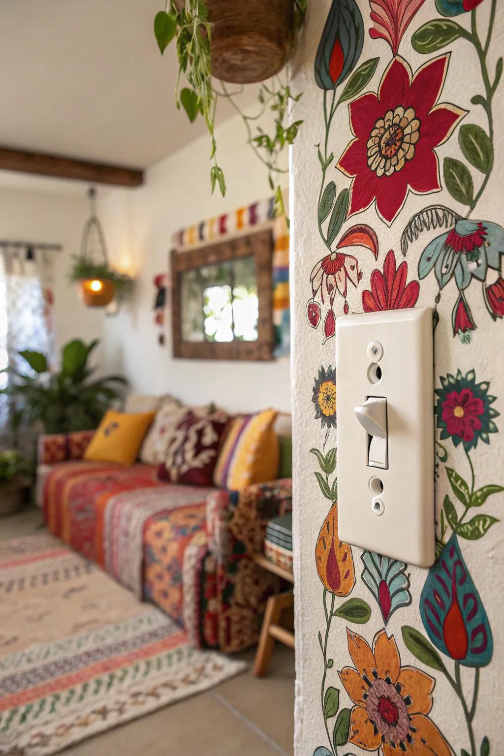 Bold flower designs on a panel for a splash of color.