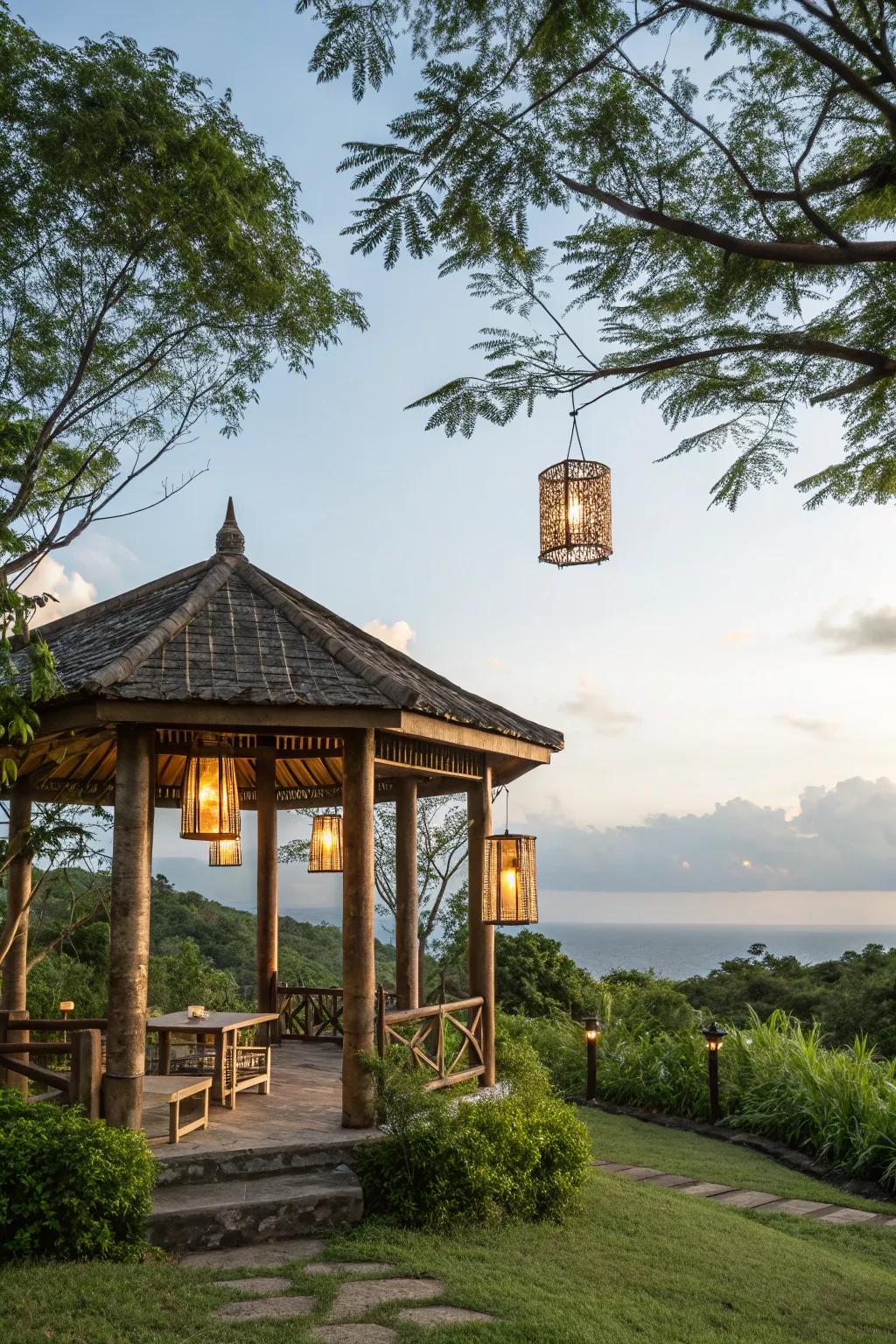 Cane fixtures blend seamlessly to sculpt a serene atmosphere.
