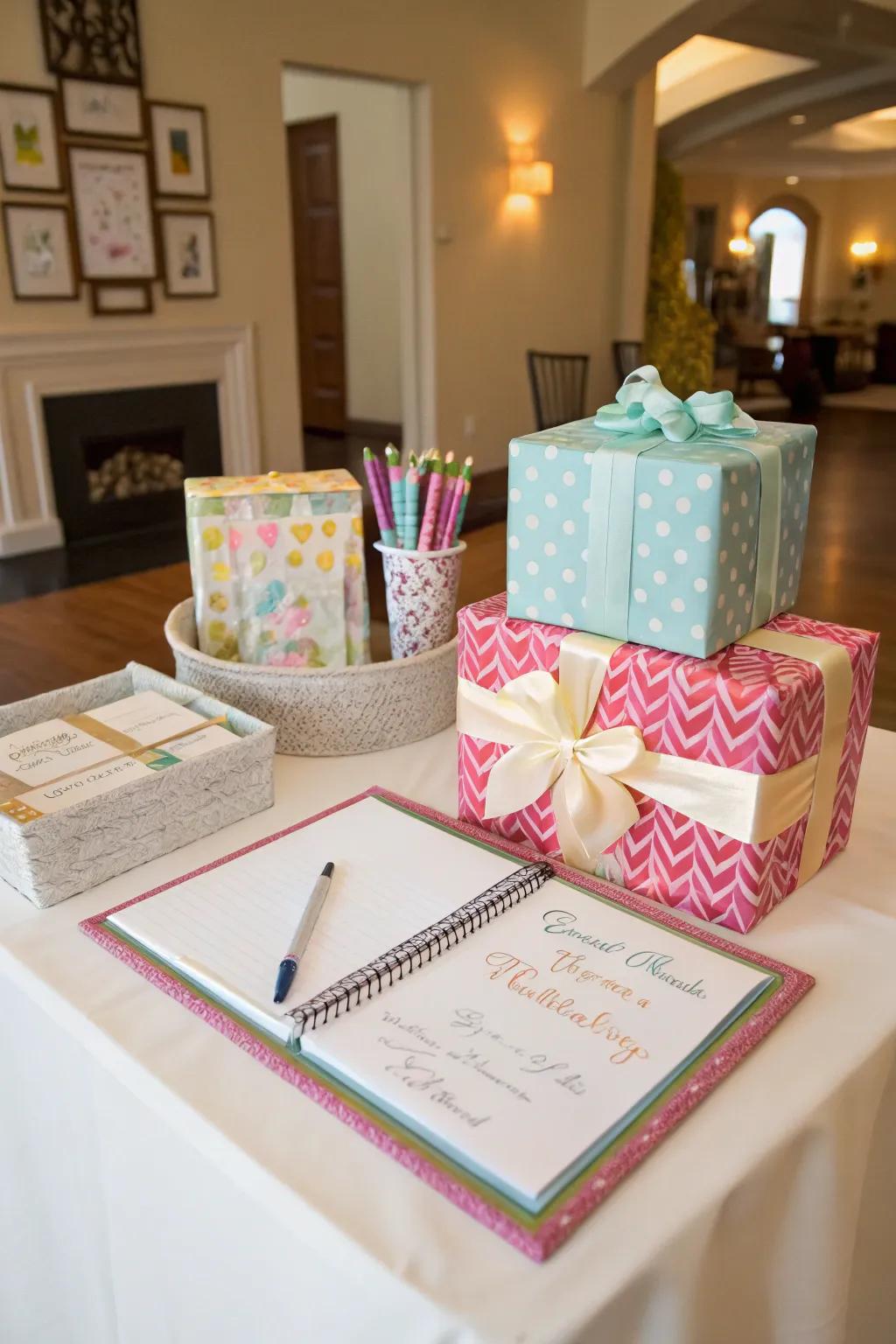 Invite guests to share their thoughts with an interactive part on your present setting.