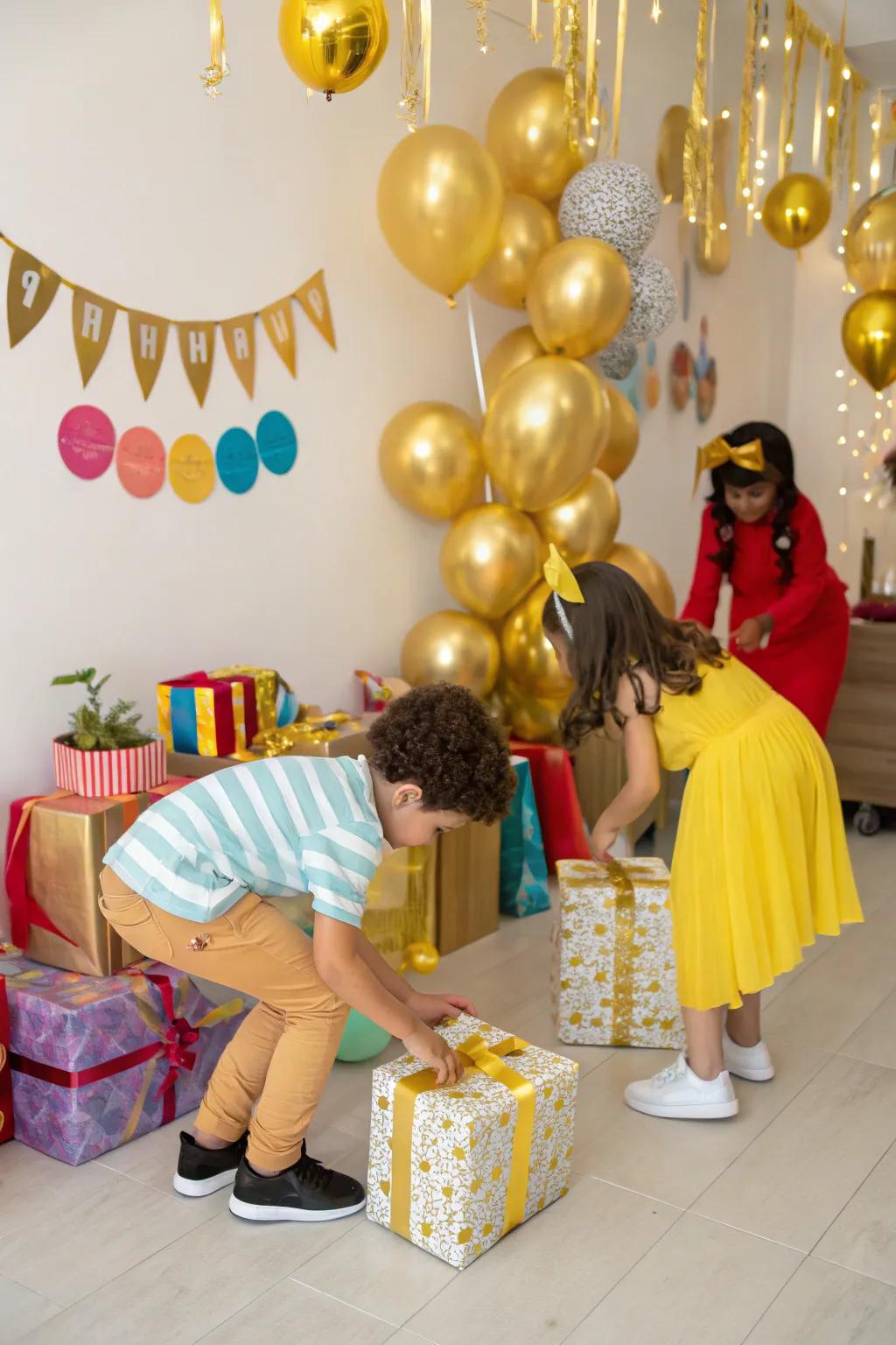 A fun gold-themed treasure hunt ensures an engaging activity.