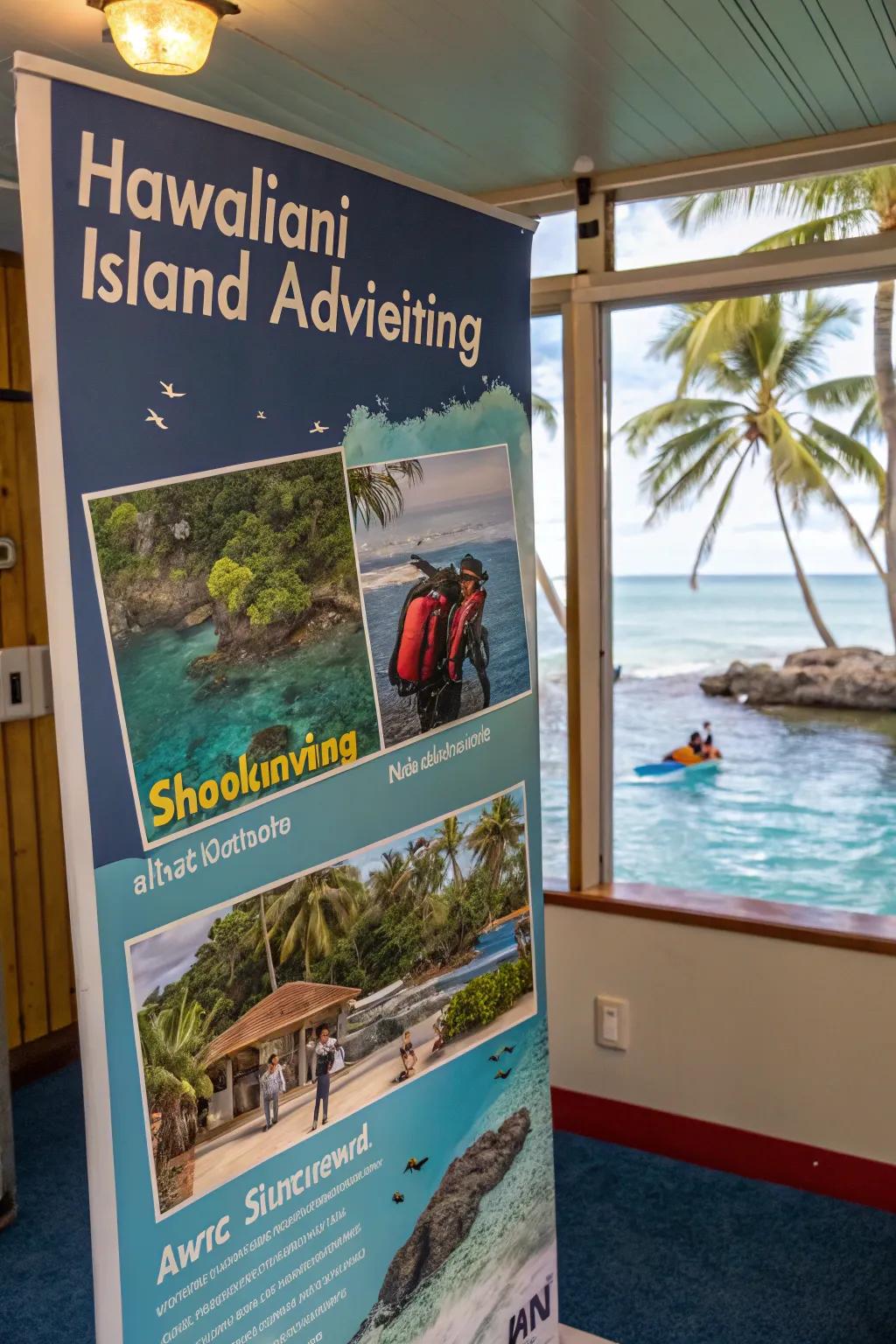 Wall decor of Hawaiian isle activities such as snorkeling introducing excitement to a room.