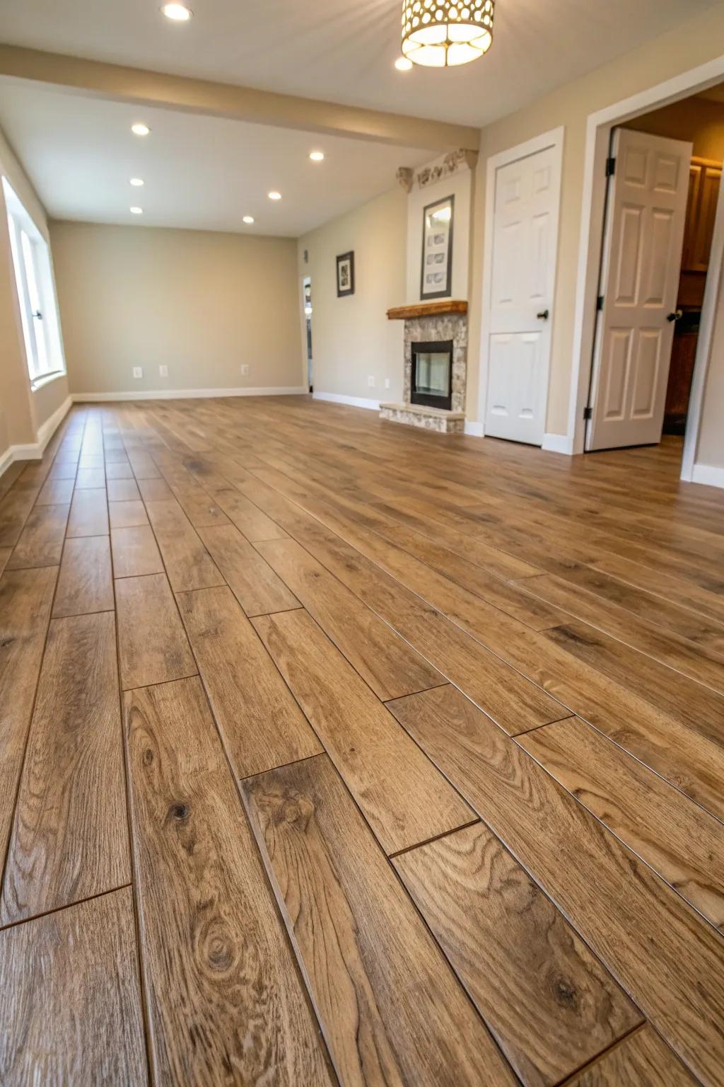 New flooring adding warmth and elegance to the room.