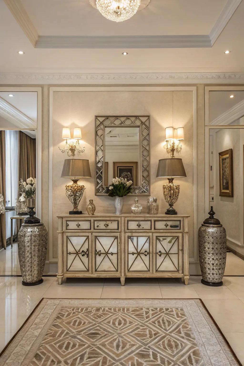 Symmetrical decor arrangements fashion a sensation of concord.