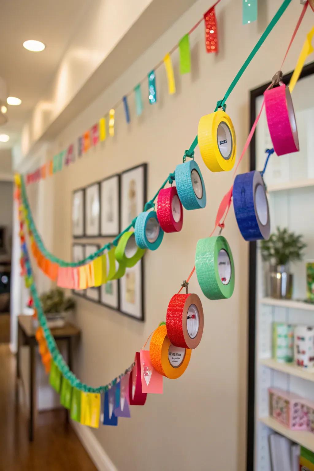 Tape dispensers get a new life as a playful party garland.