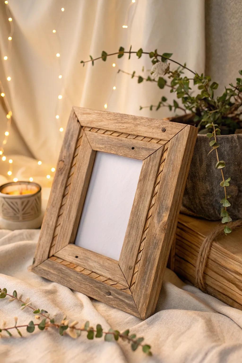 Transform repurposed wood into a rustic picture mount for a heartfelt, eco-friendly gift.