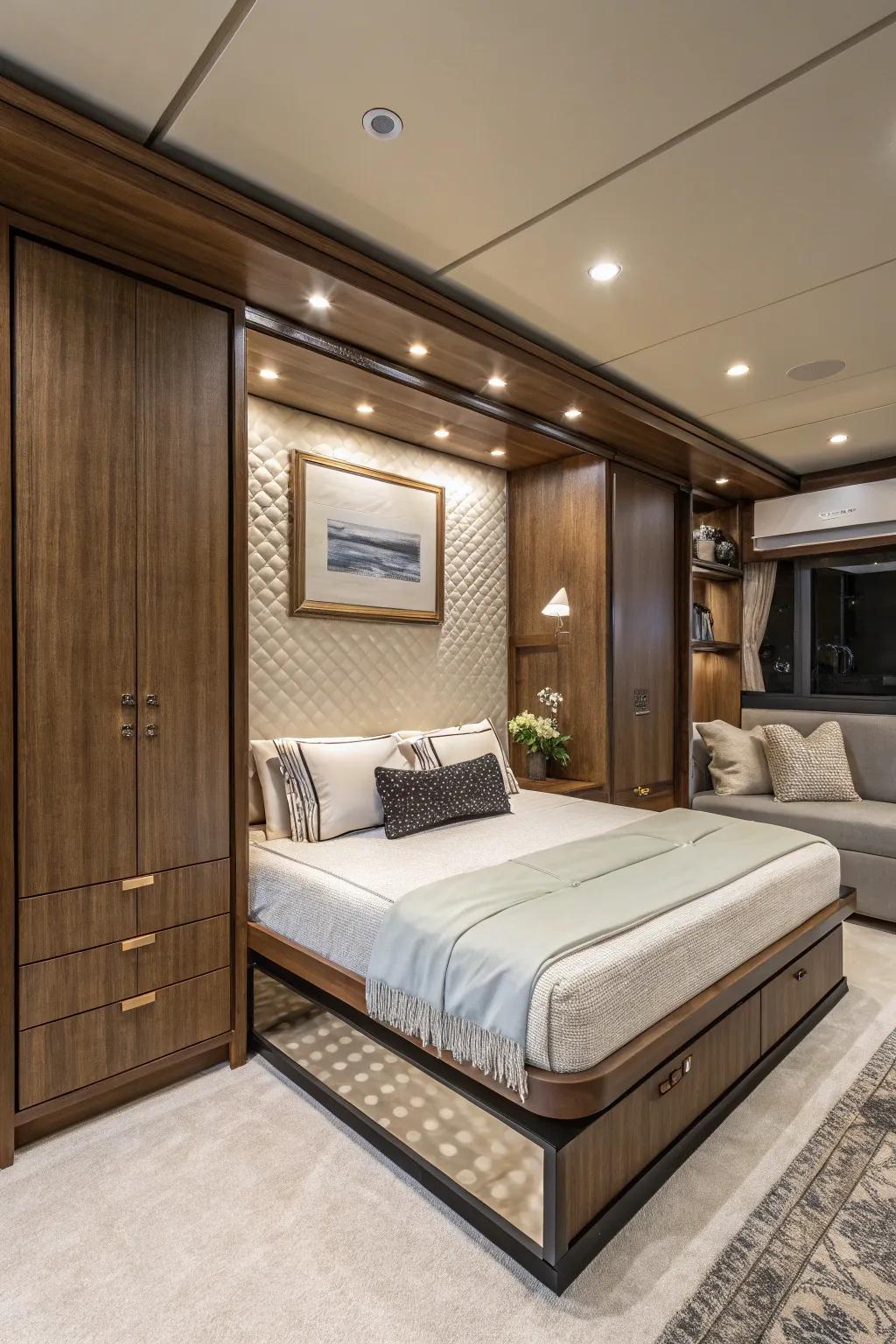 Subtle elegance in a room featuring a foldaway bed, radiating sophistication and style.