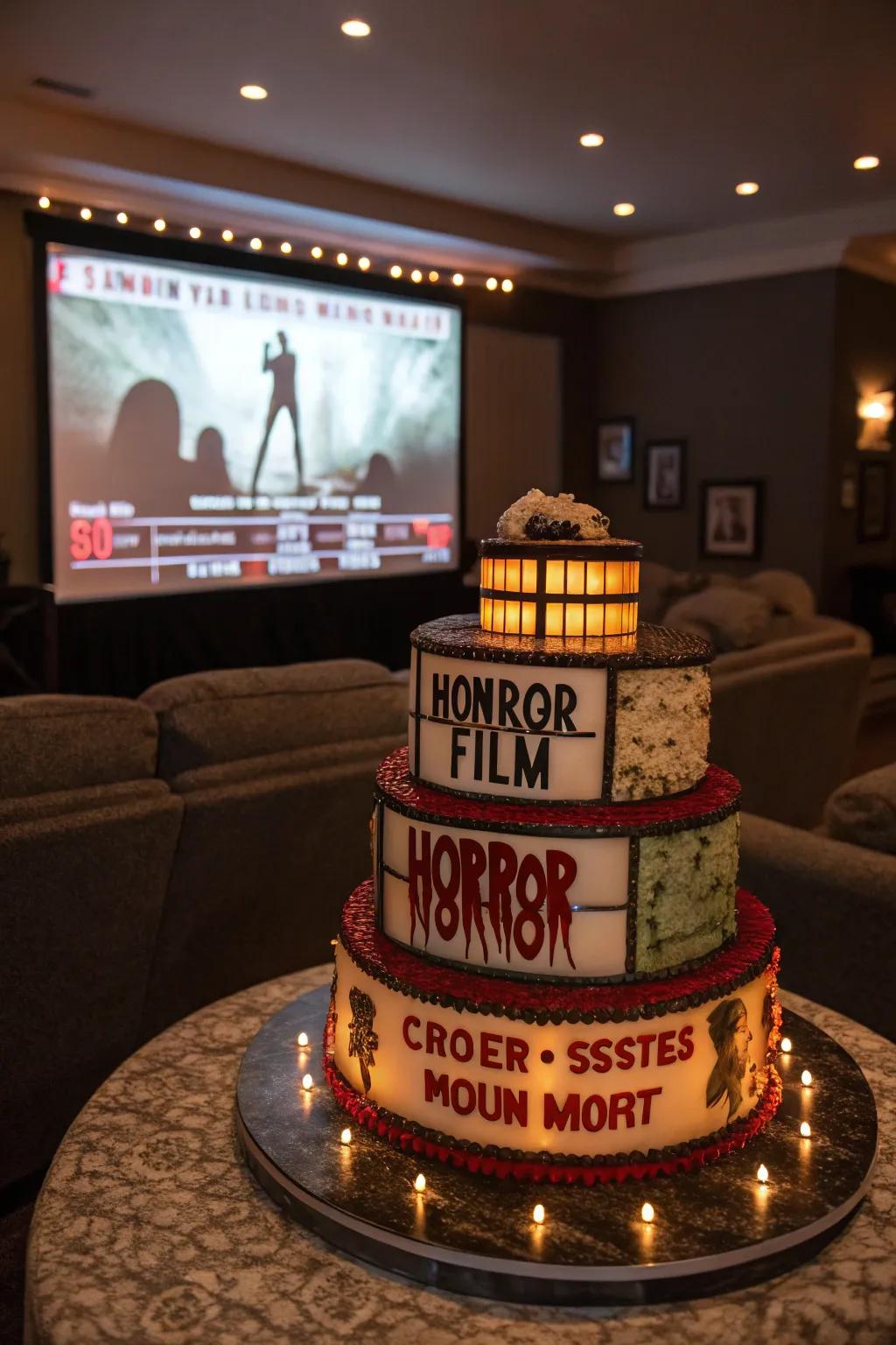 A horror film sign cake that is a blockbuster success.
