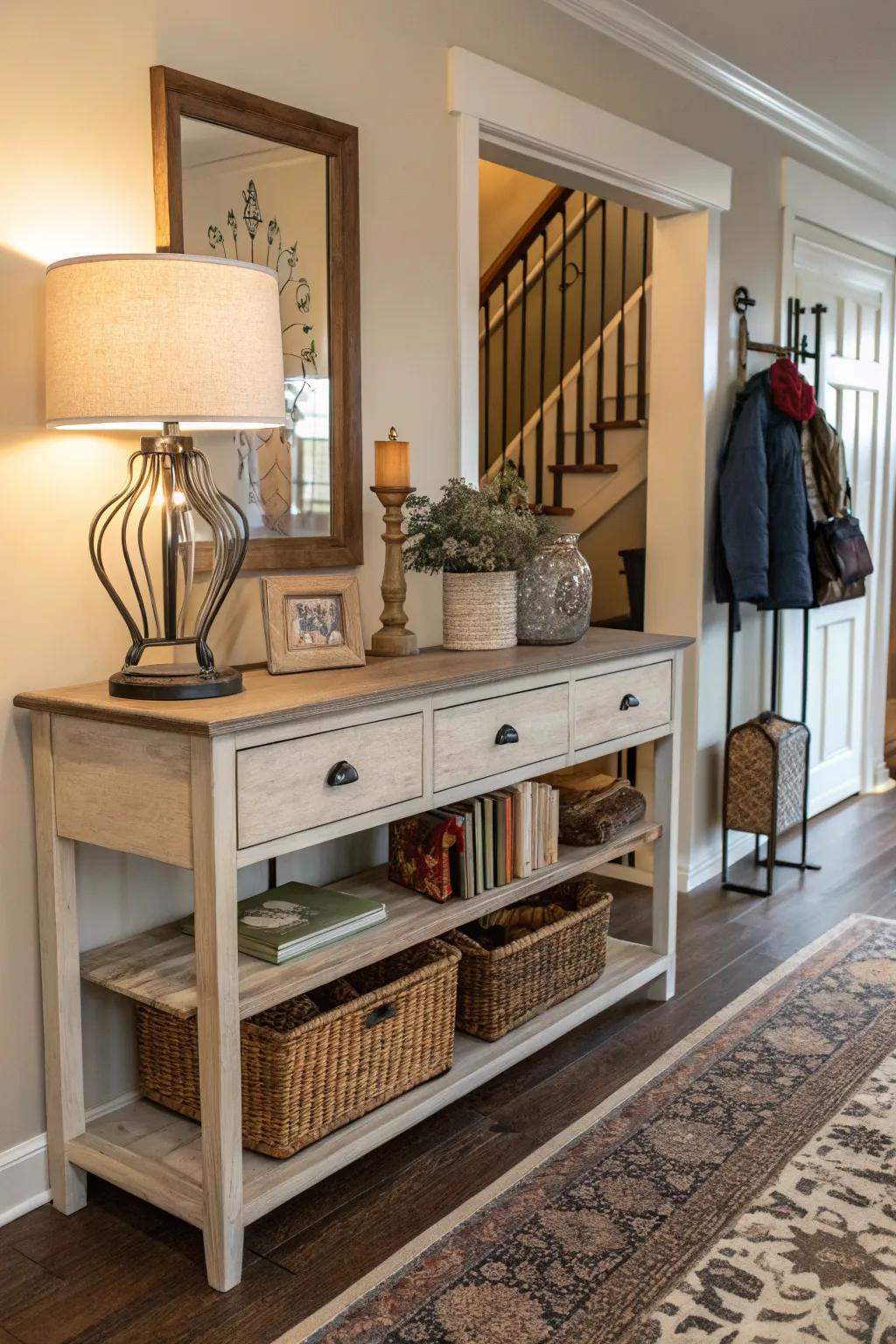 A functional table adds storage and boosts style.