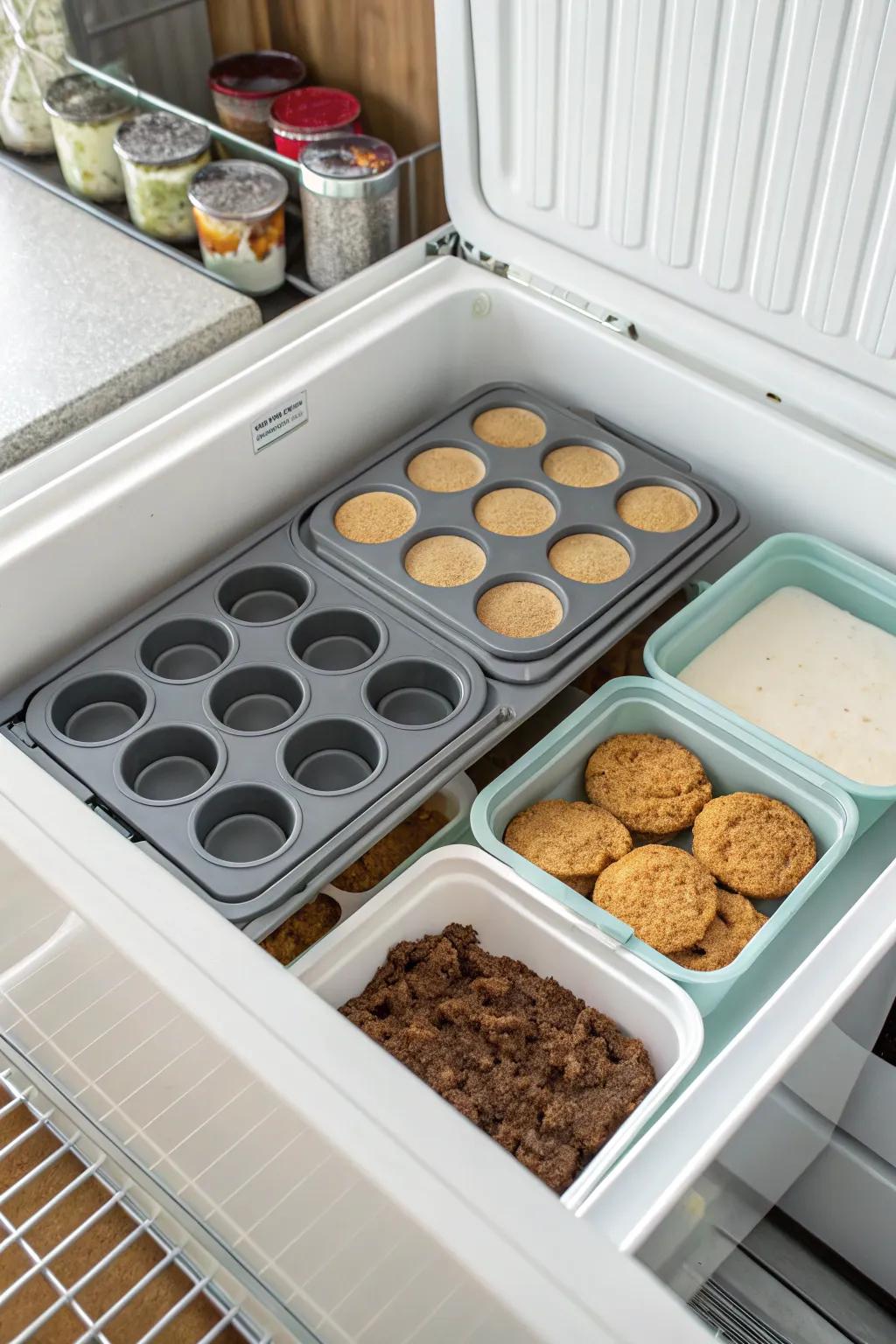 Baking sheets cleverly divide freezer space.