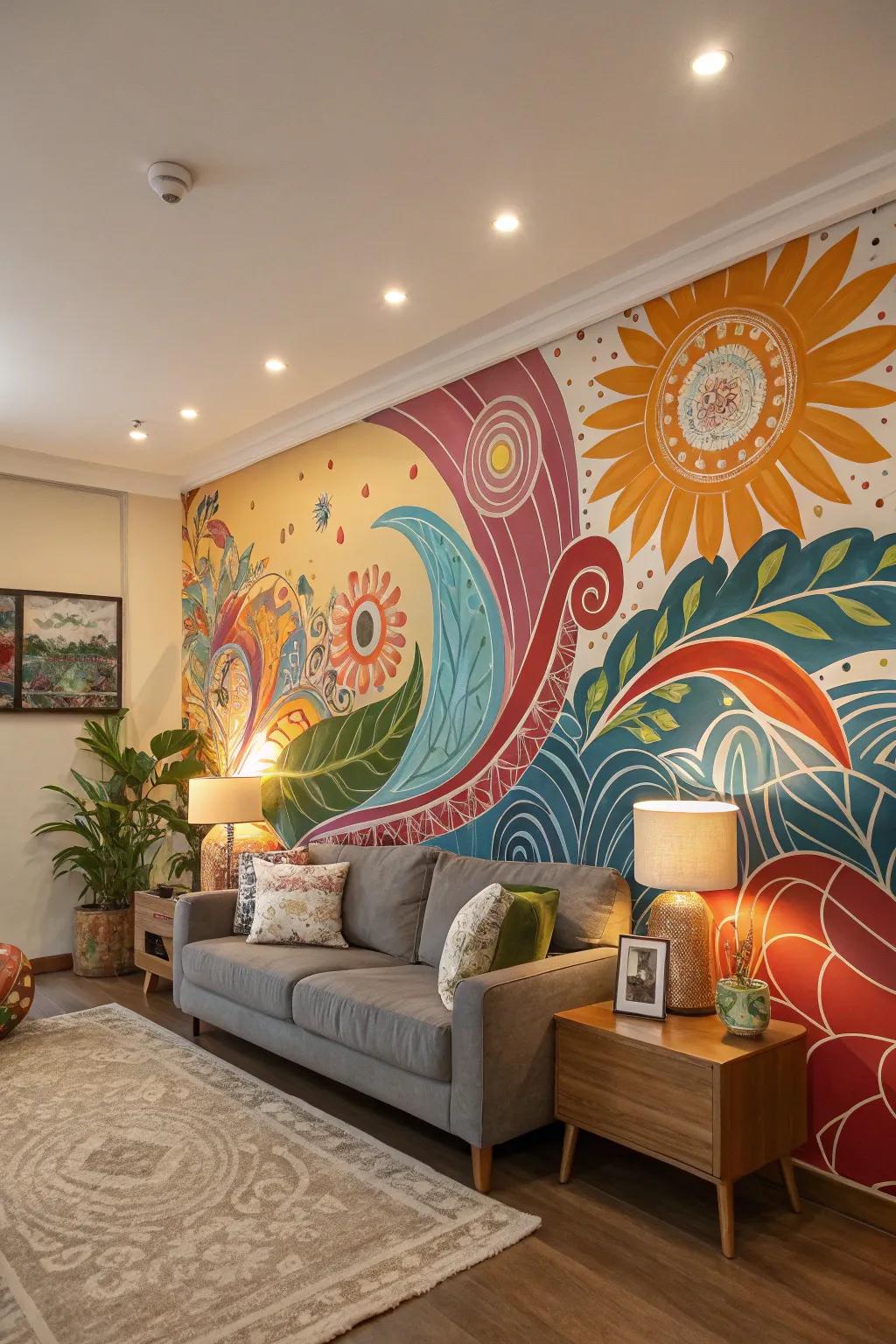 Painted scenes transform walls into art.