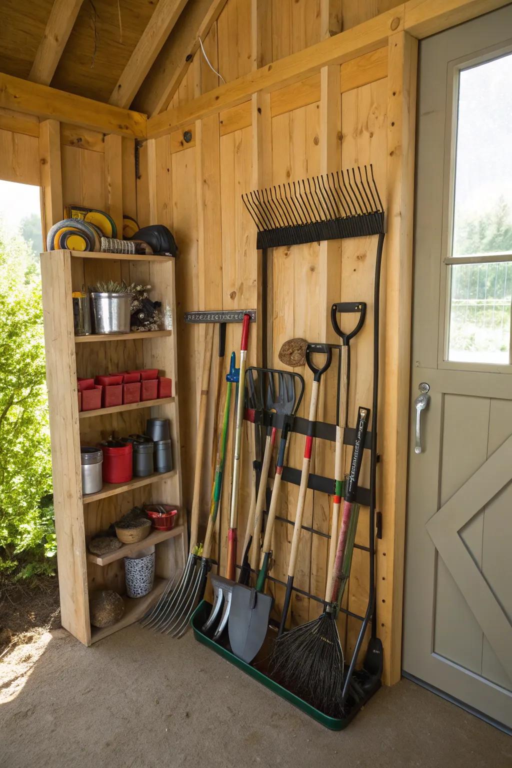 A rack offers flexible tool storage.