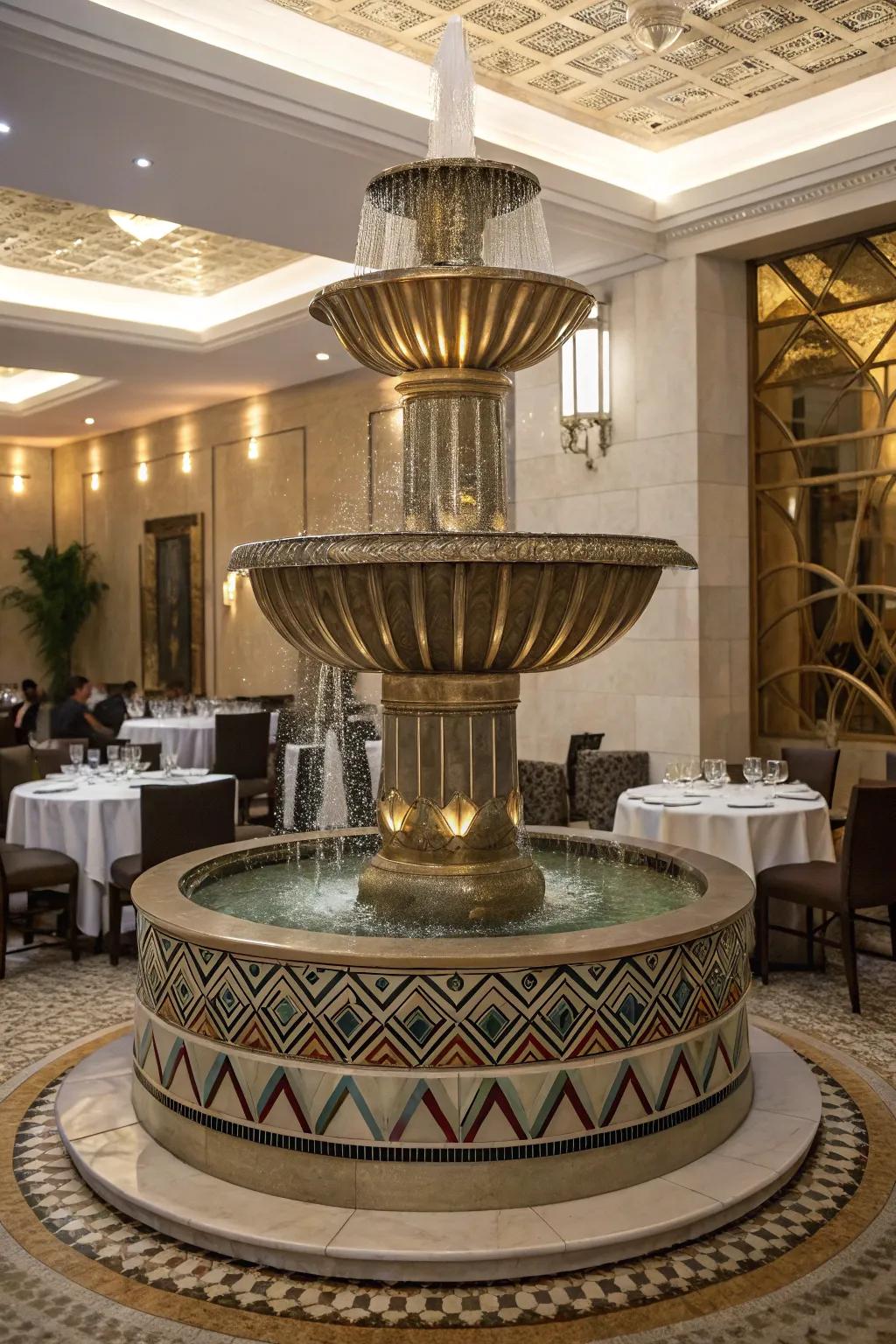 Art Deco fountains provide a hint of vintage elegance.