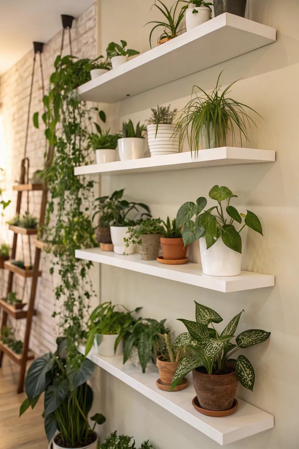Maximize space using drifting plant shelves.
