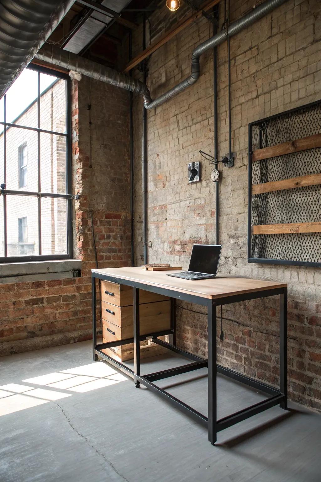 Natural borders introduce authenticity to the industrial desk.