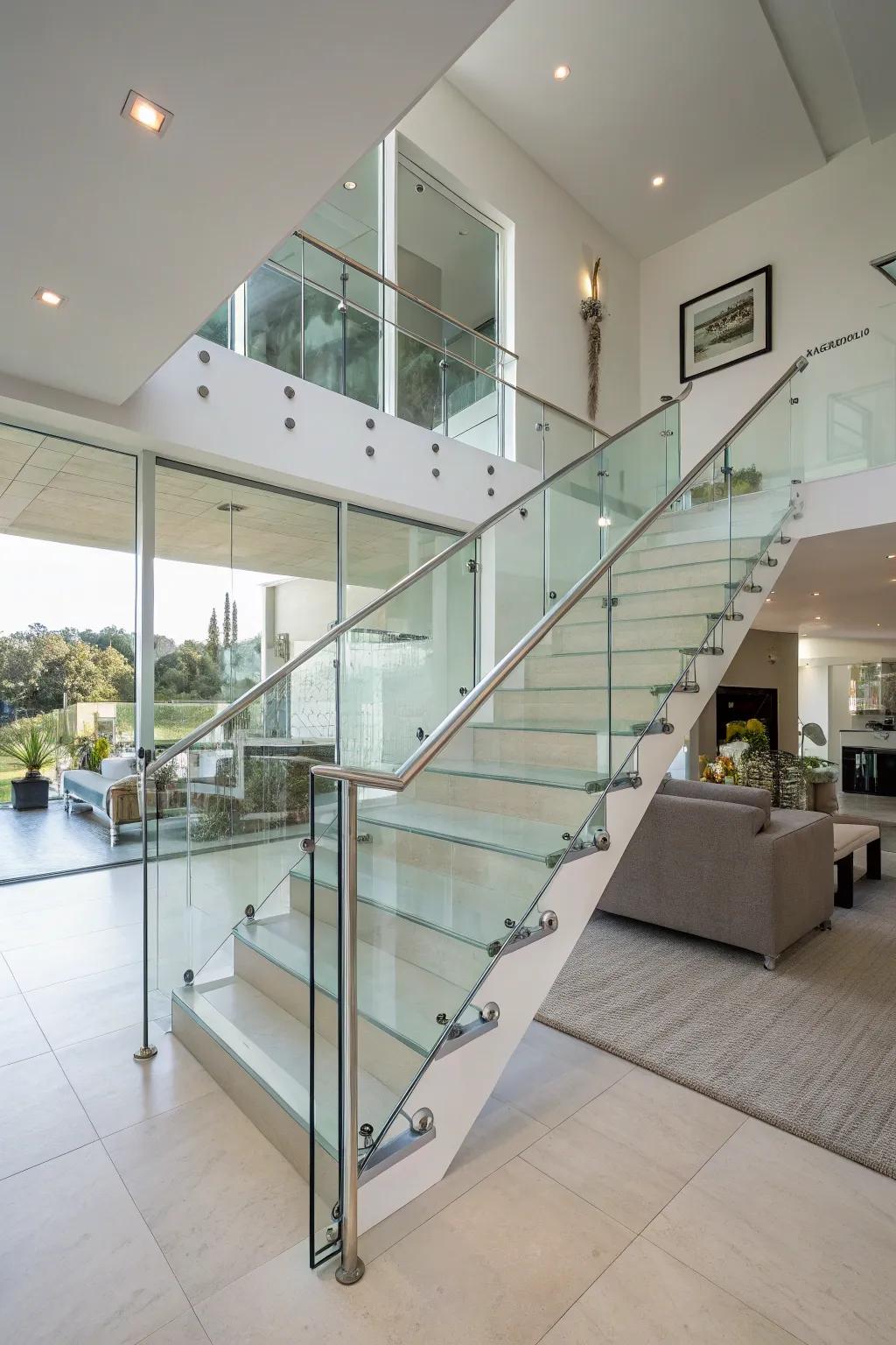 Clear plastic railings offer a modern, transparent look.