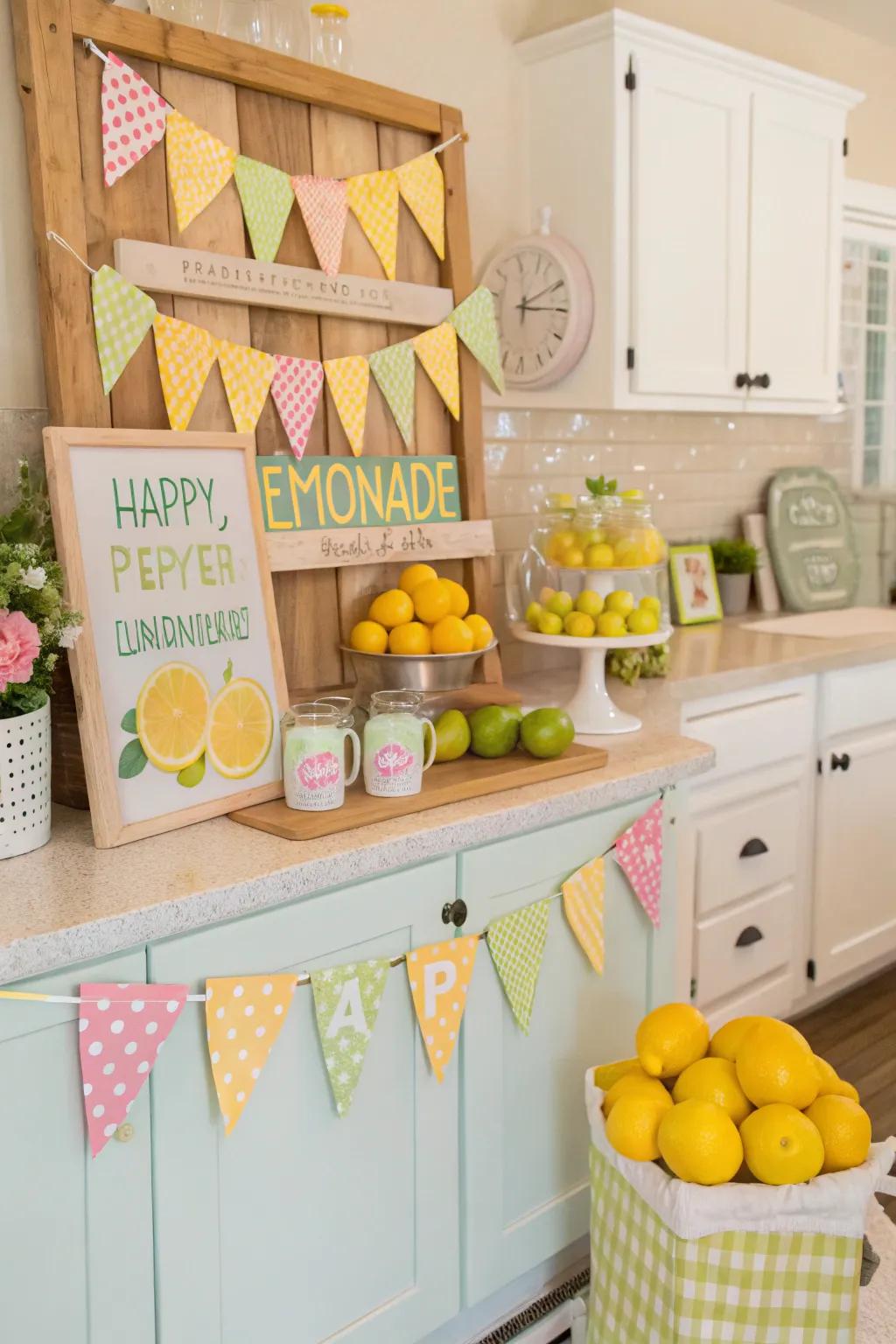 A lemonade stand-styled birthday board, ideal for a refreshing July party.