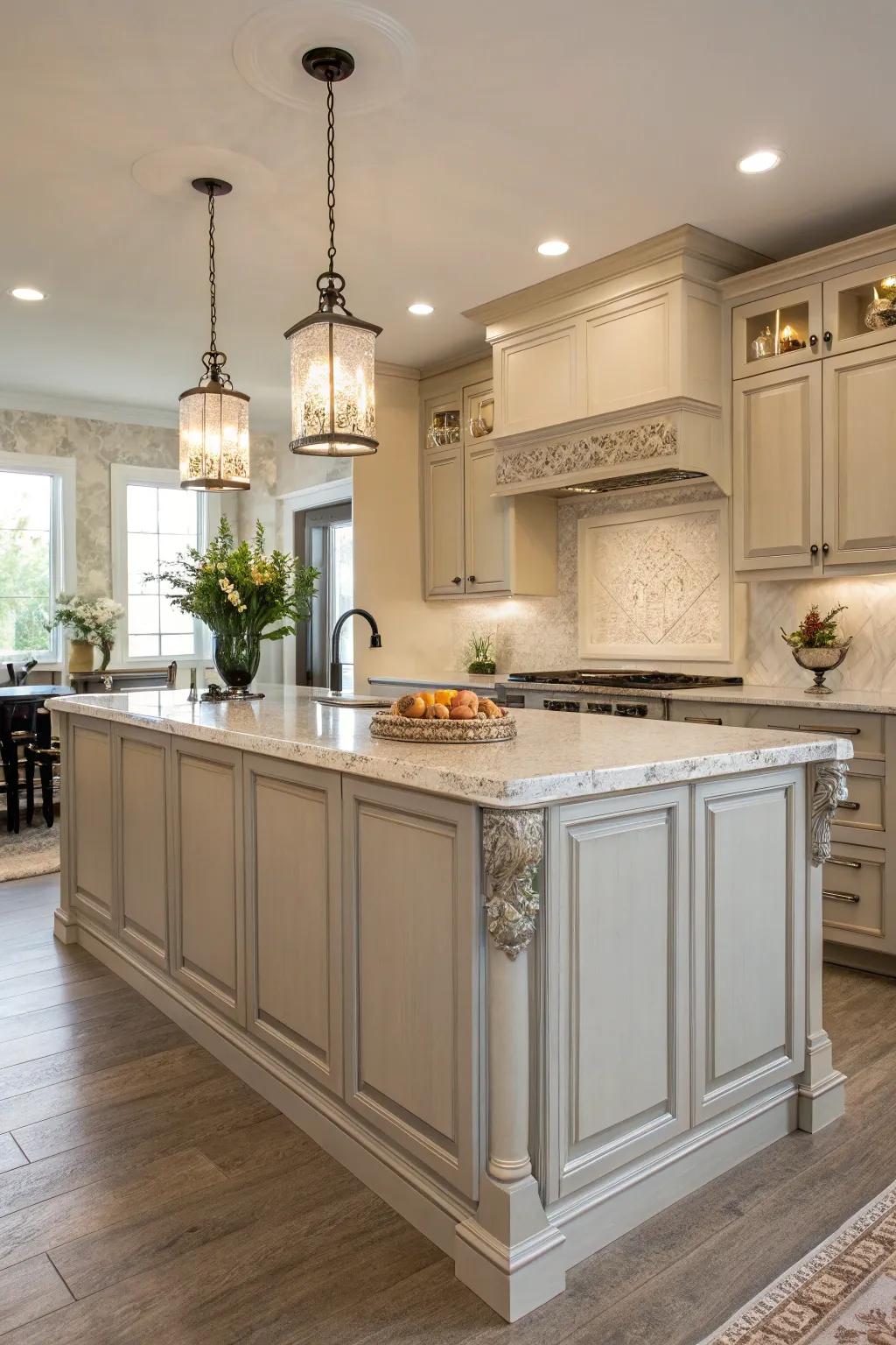 Elegant island enhanced with structured paint surround for added depth and intrigue.