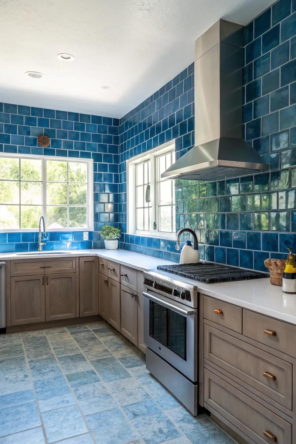Panels extending to the ceiling for a dramatic kitchen accent.