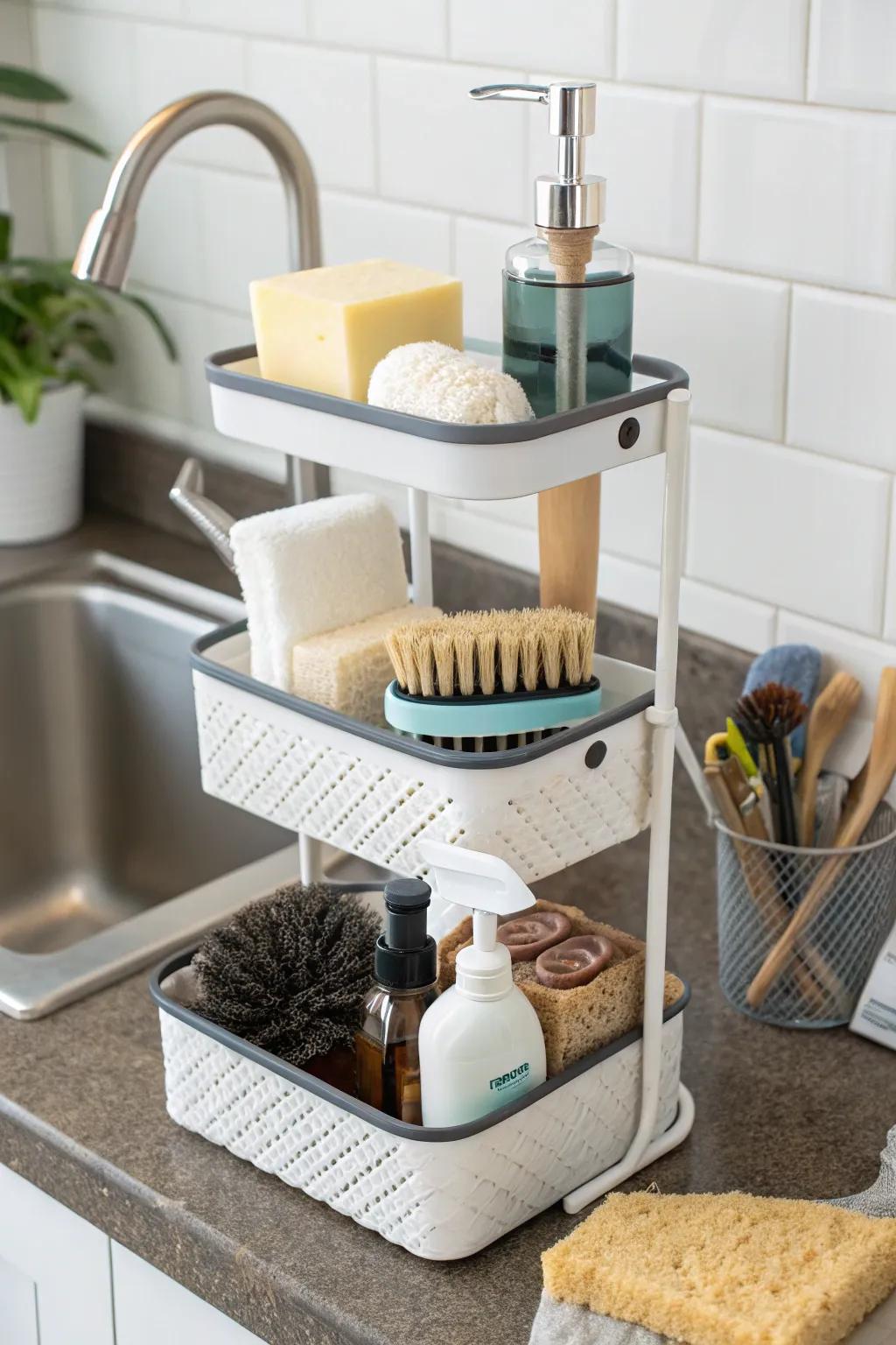 Layered containers supply broad storage in limited areas.
