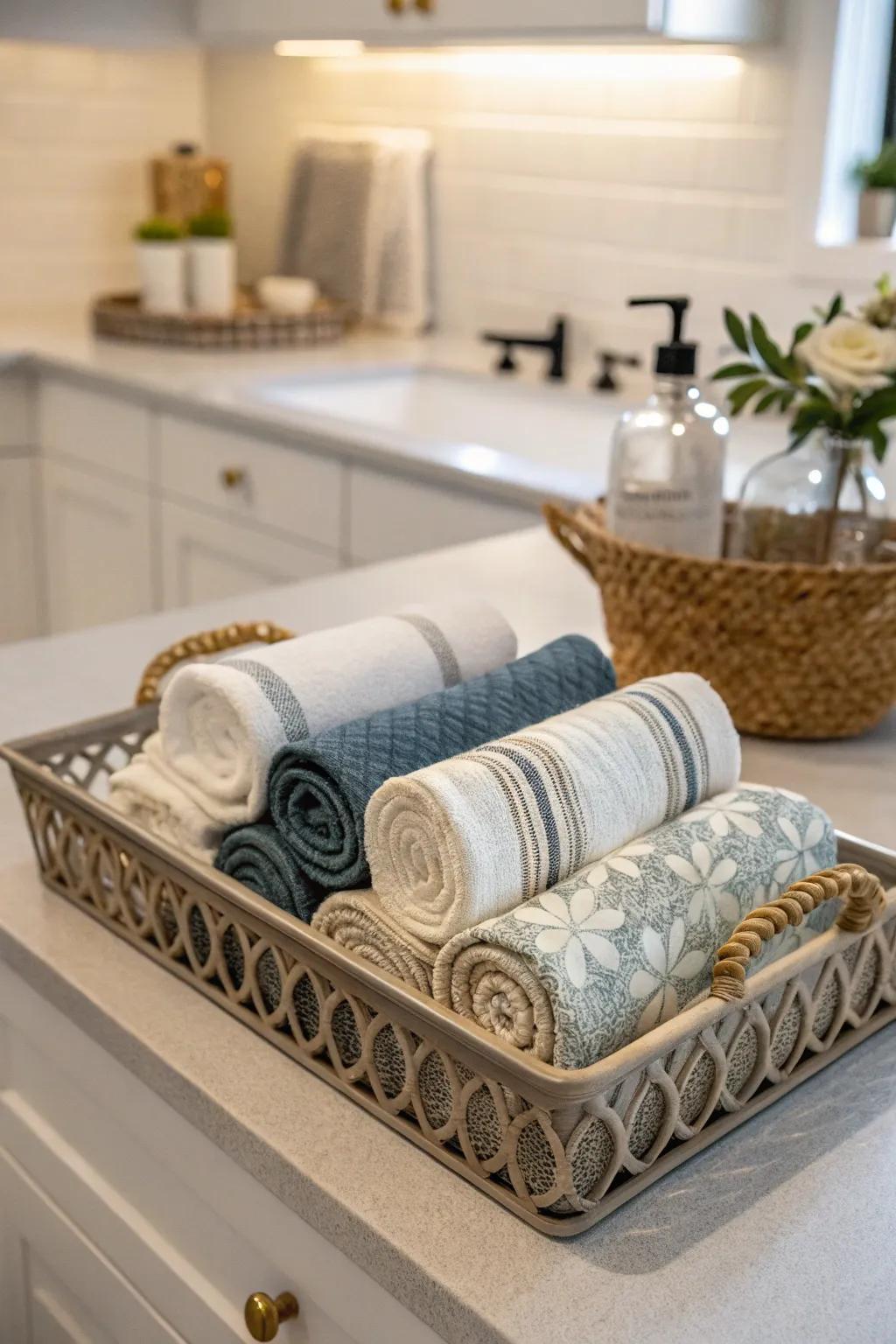 Cloths placed in trays has the ability to provide a presentation that is both neat and stylish.