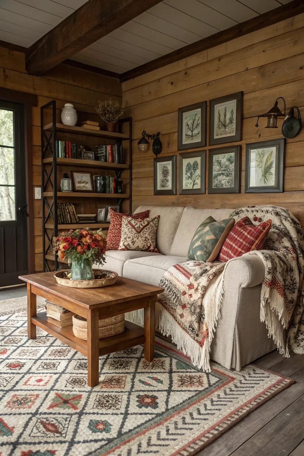 Forms and fabrics enrich the design with depth and character.