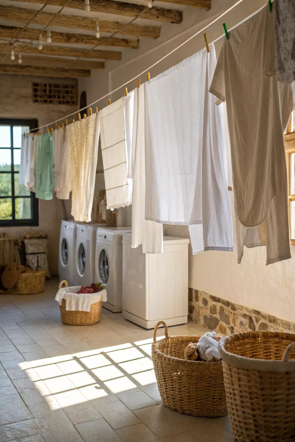 The outside makes its way in through the eco-friendly clotheslines.