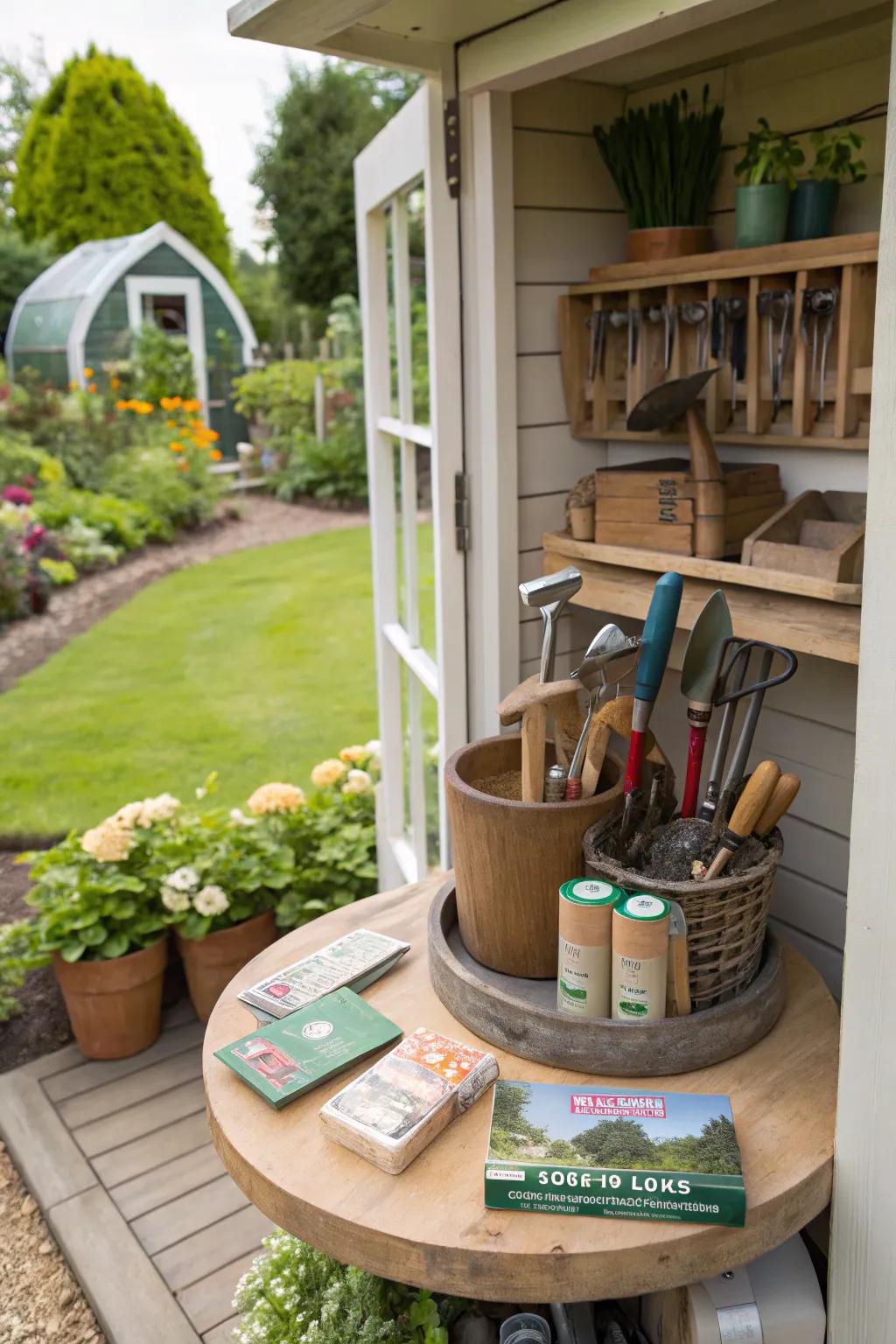 Organize gardening supplies with a spin organizer.