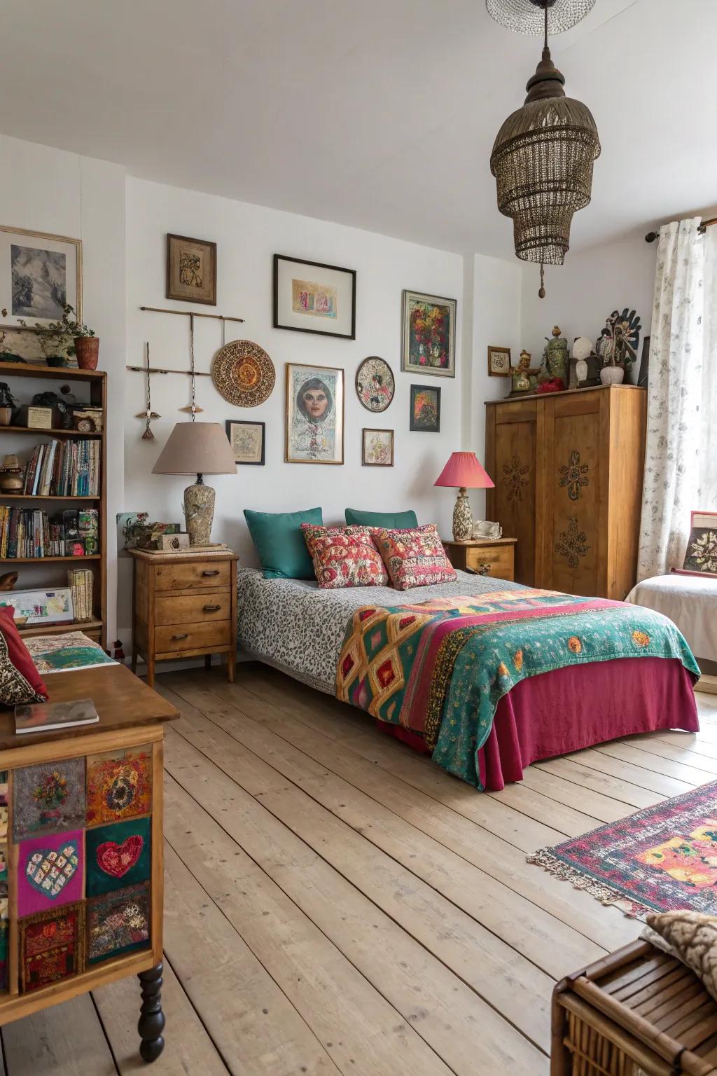 A varied mix generating an individualized area showcased by light wood floors.