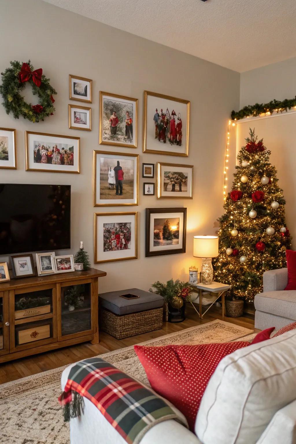 Presenting family holiday snaps inserts a personal and treasured component to your décor.