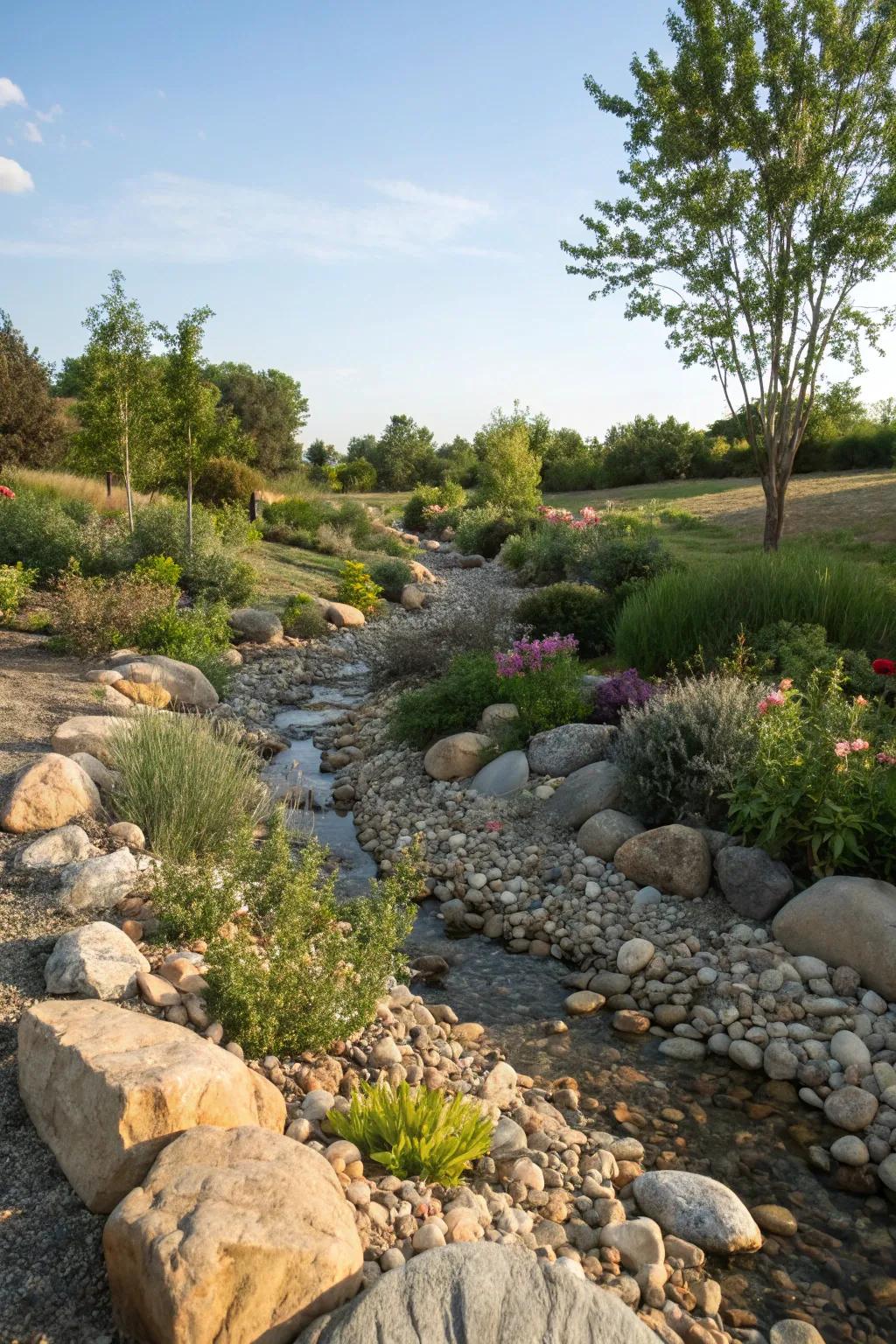 A dry stream bed introducing dynamic movement.