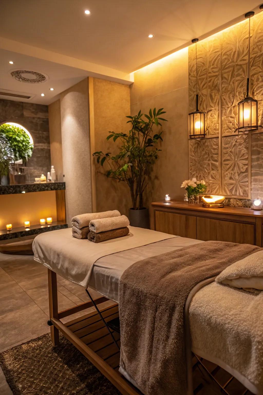 A massage space showing off heated parts for better comfort.