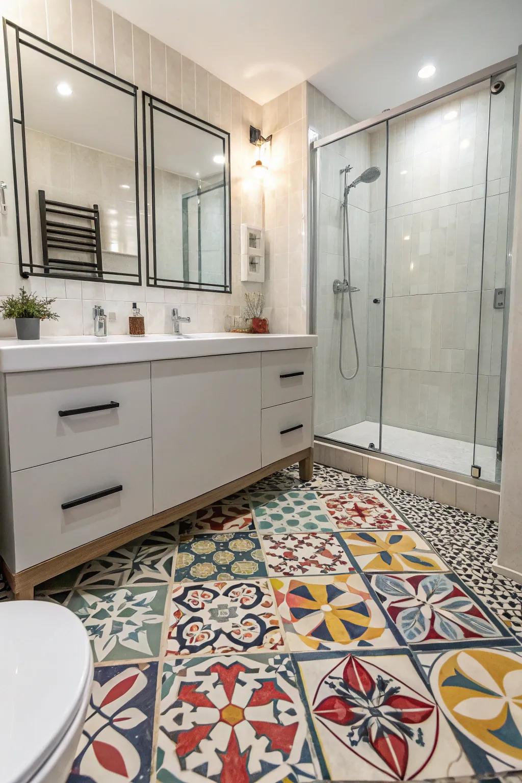 Patterned tiles make a strong floor statement.