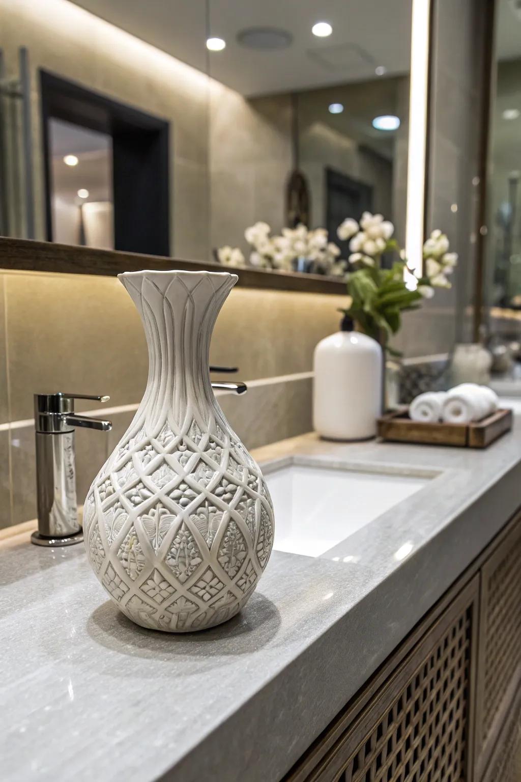 A captivating piece like a sculptural vessel adds character to the decor.