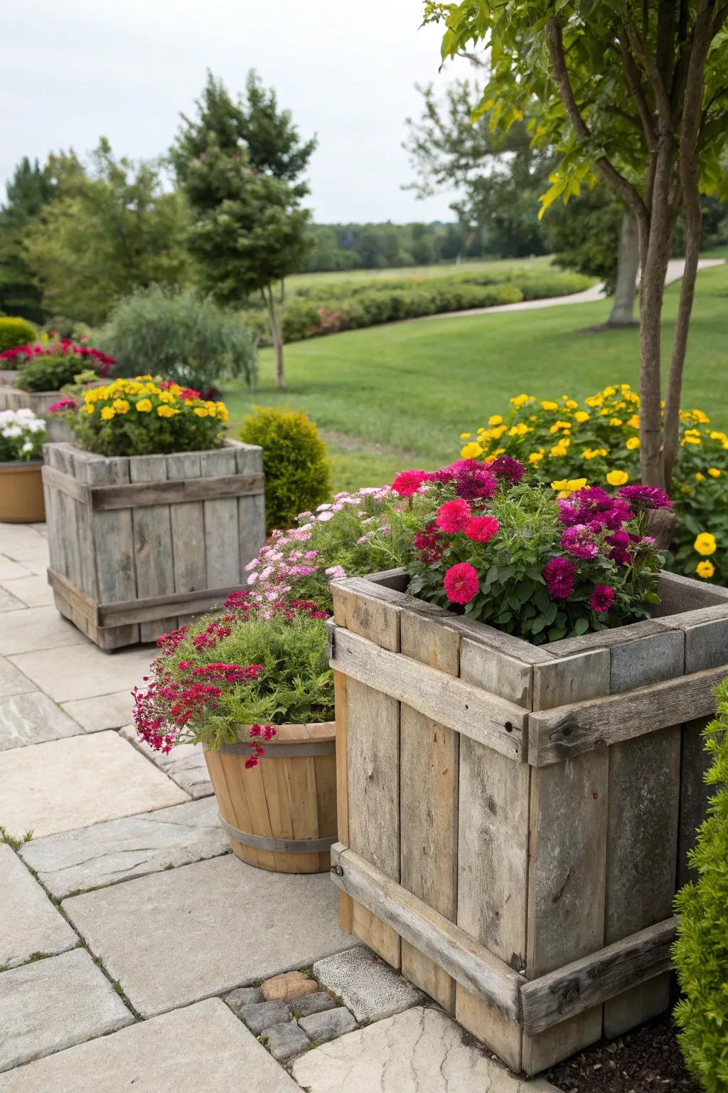 Gardens gain a rustic and environmentally beneficial touch from salvaged timber.