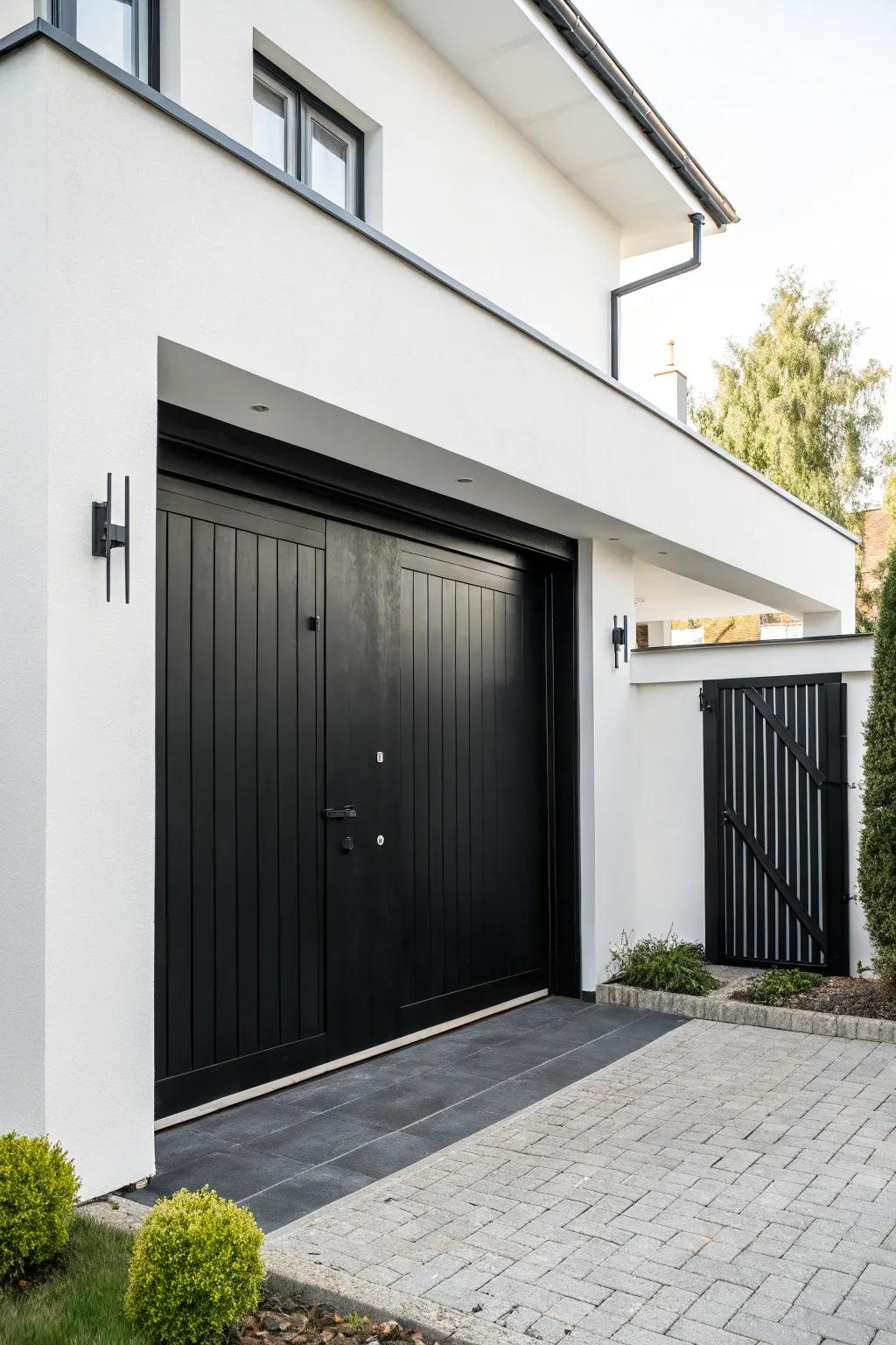 A dark shade imparts ageless charm to garage entryways.