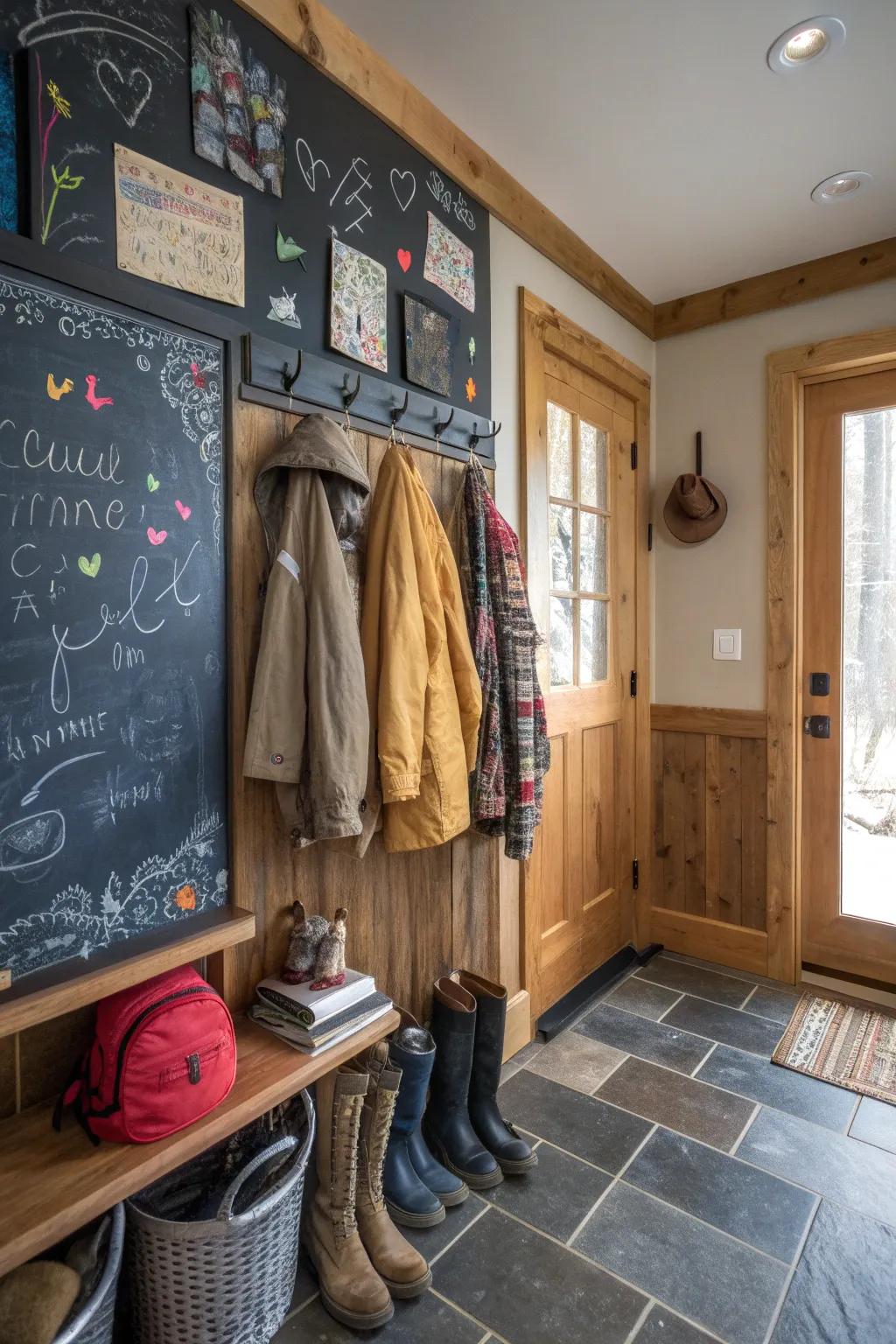 A writable wall surface adds fun and function to your mudroom.