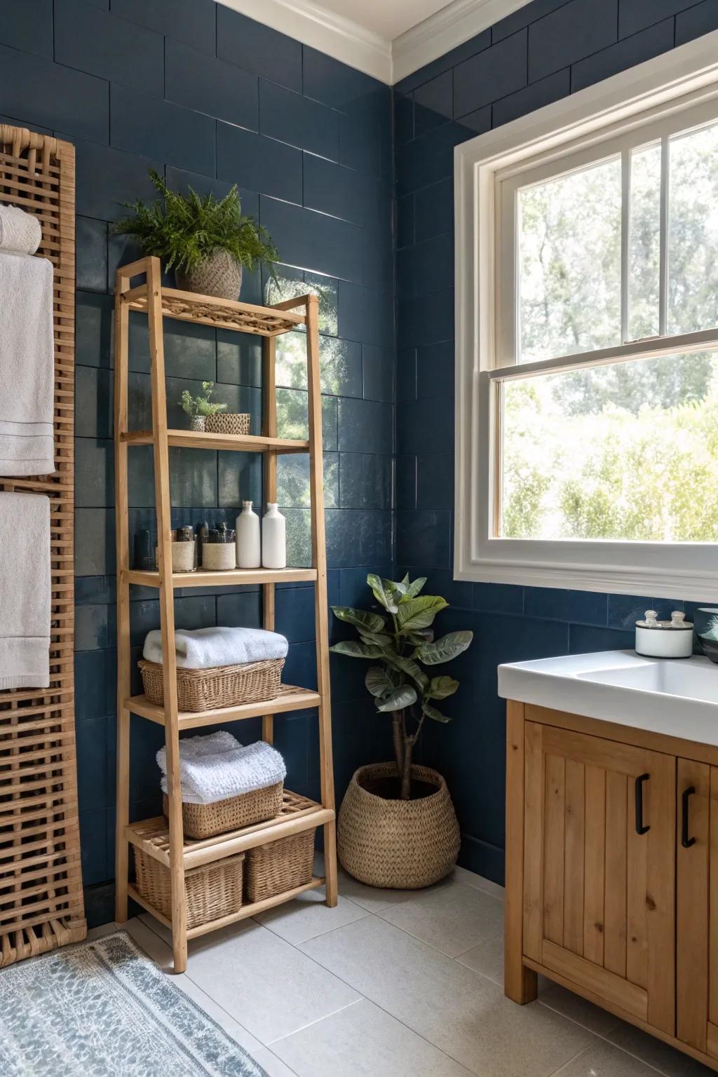 Eco-friendly materials add sustainability to deep ocean bathrooms.