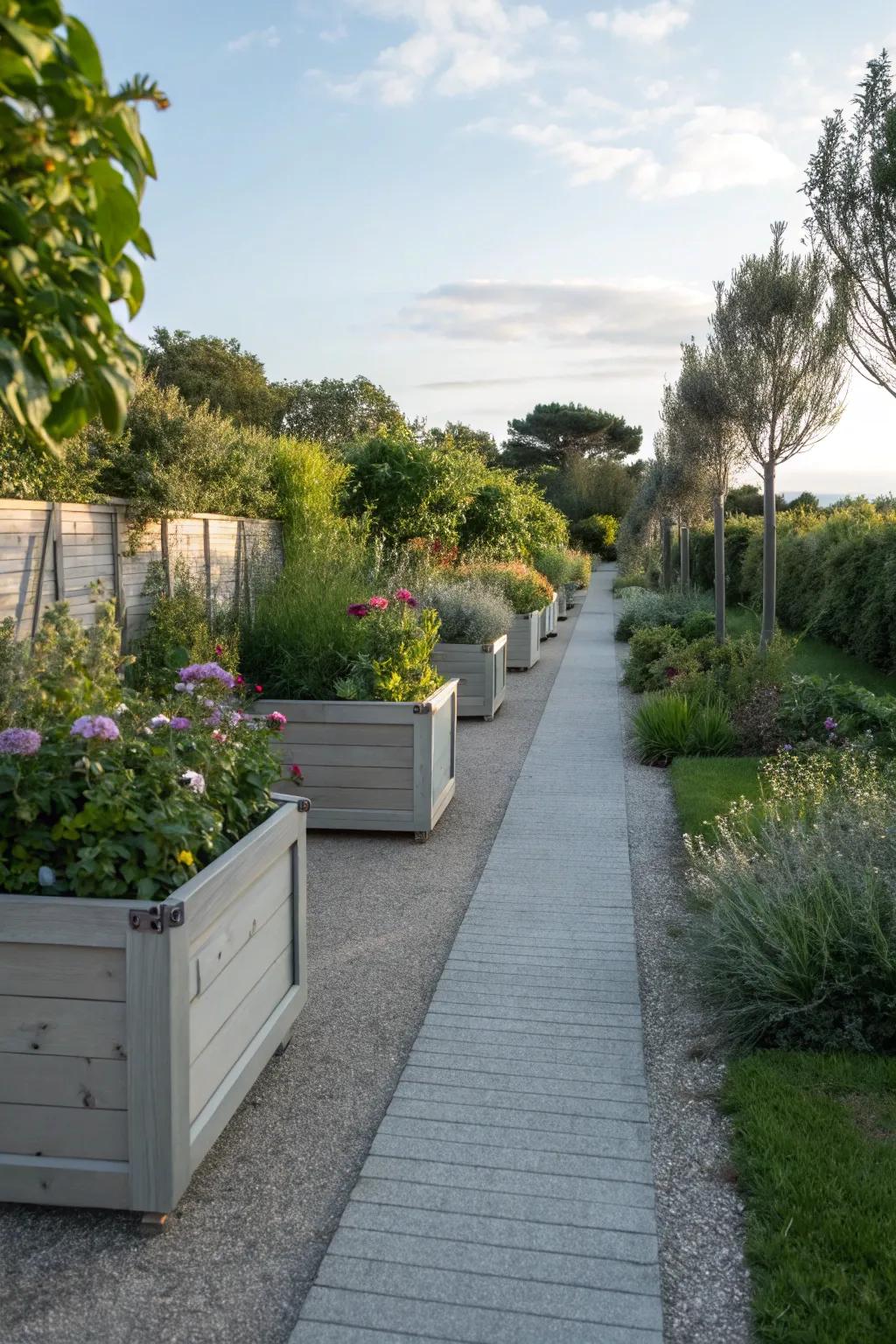 A garden path with multi-functional parts, blending beauty with utility.