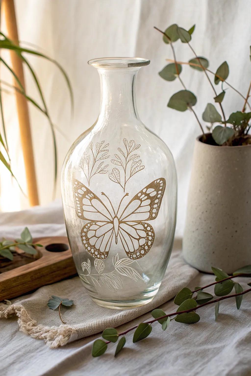 Elevate your embellishments with the ageless splendor of etched butterfly crystalware. #ScandiBoho #Craftsmanship
