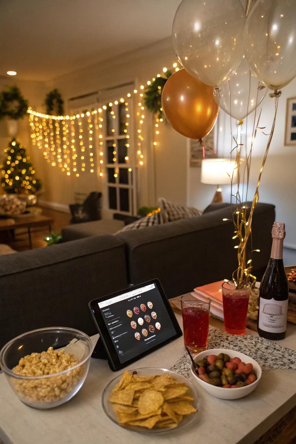 An ambient sound corner enhances the festive atmosphere with celebratory tunes.