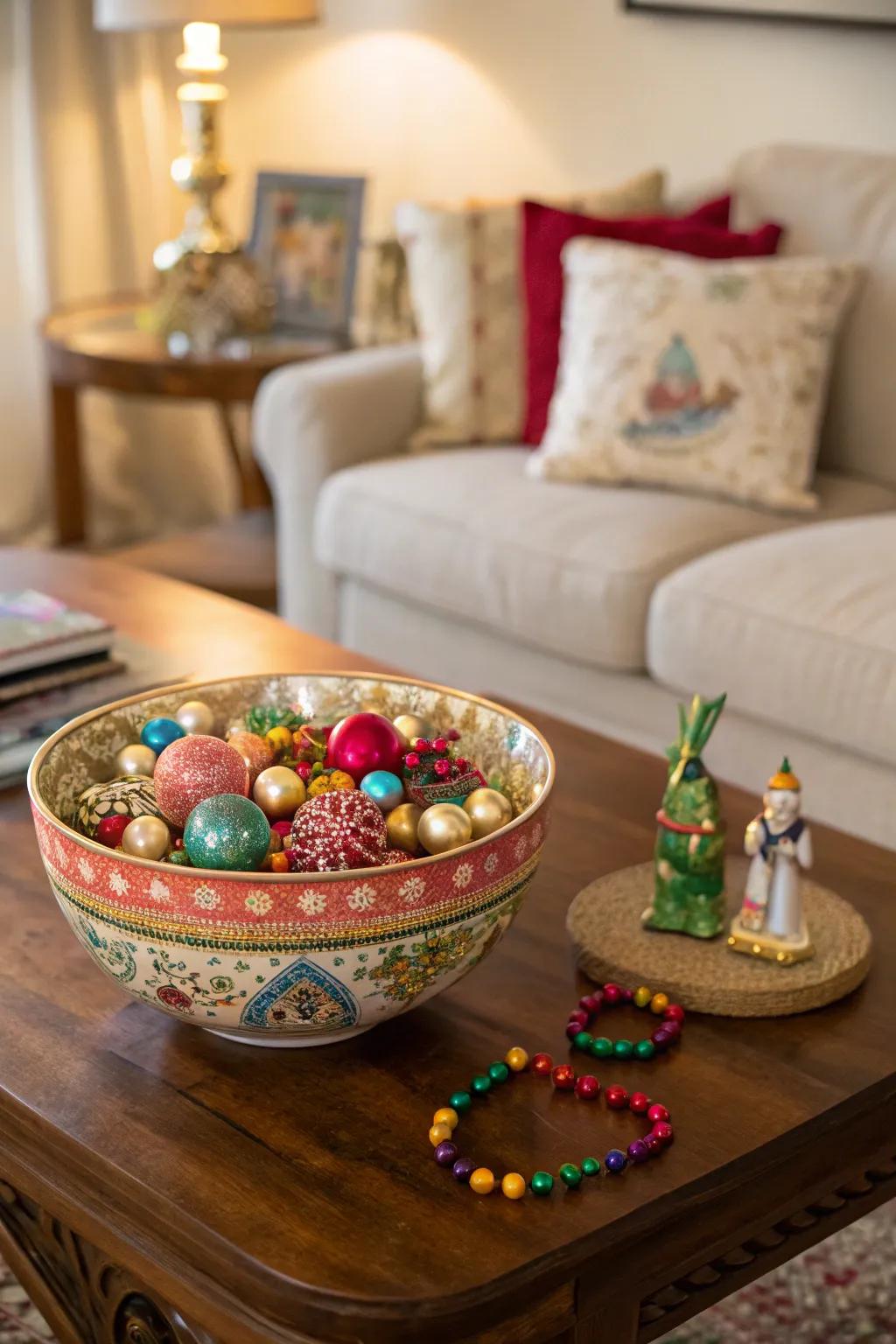 An uncomplicated yet striking trinket dish centerpiece.