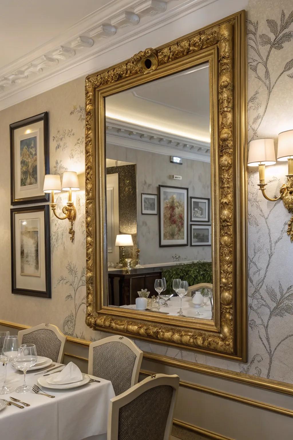 Gilded accents incorporate opulence and elegance.