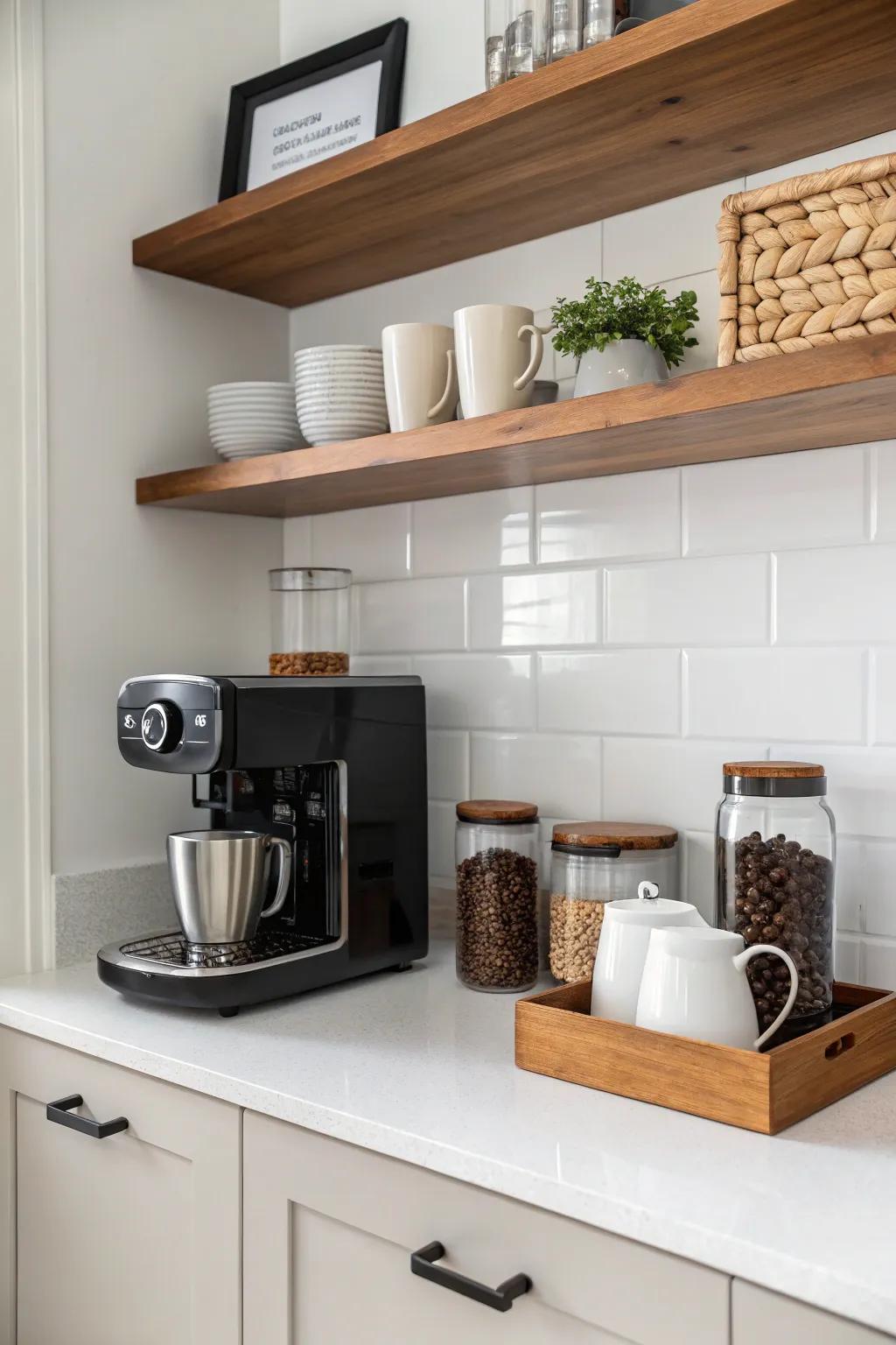 A minimalist blueprint spotlights the charm of simplicity in the coffee bar.