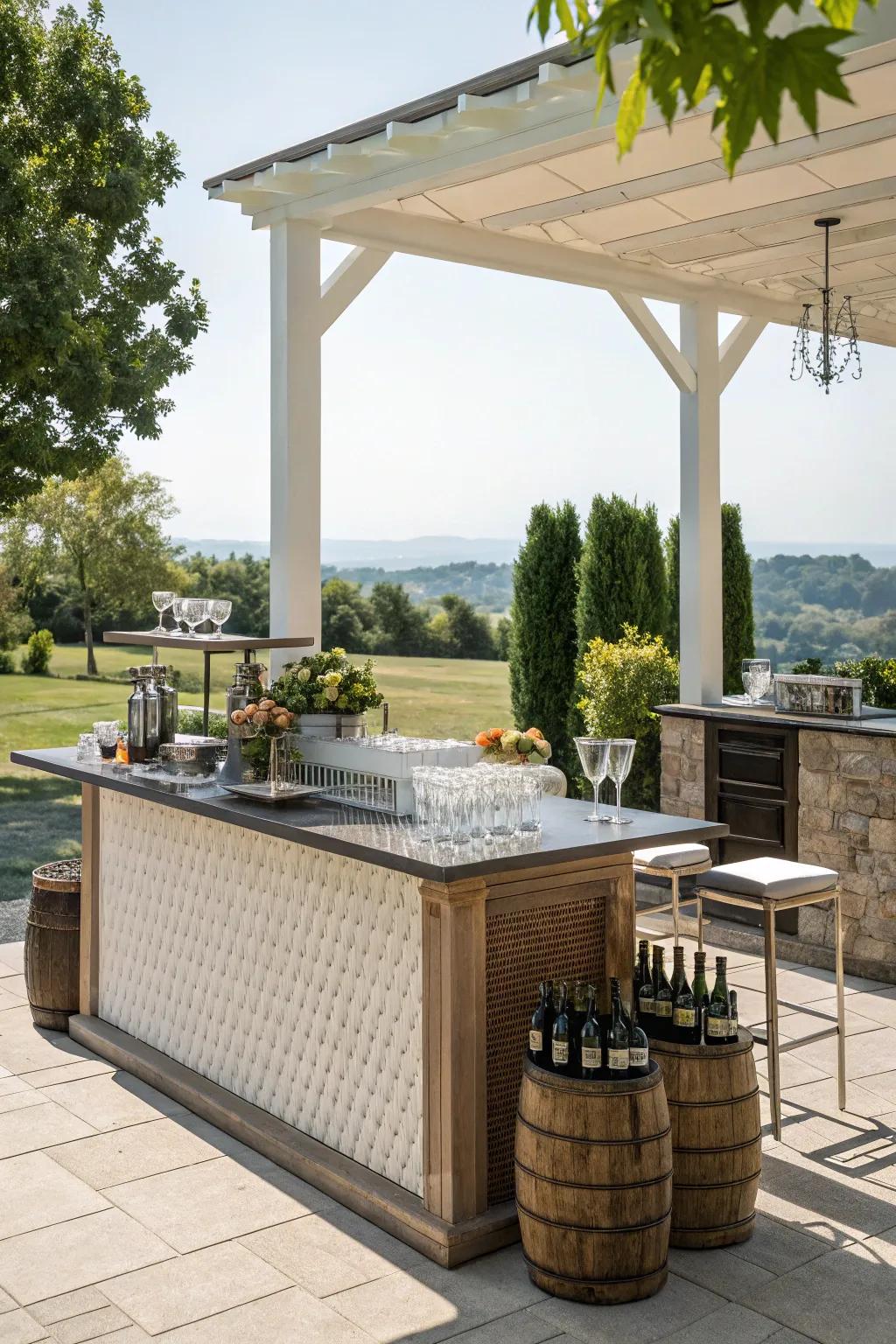 An inviting exterior bar impeccable for entertaining.